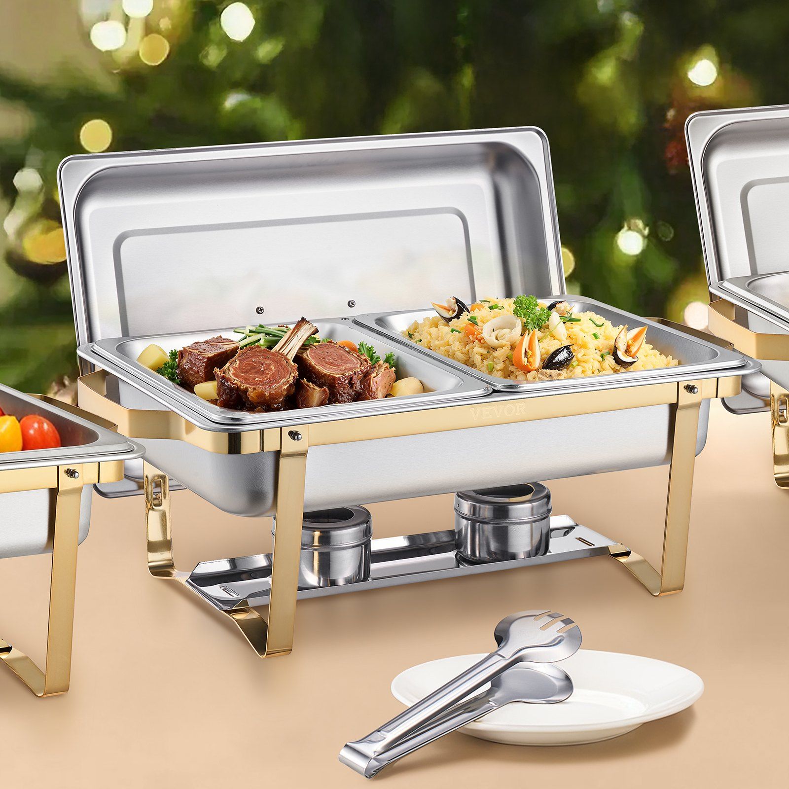 Chafing Dish Buffet Set, 8 Qt 4 Pack, Stainless Steel Chafer with 2 Full Size and 4 Half Size Pans, Rectangle Catering Warmer Server with Lid Water Pan Stand, for Weddings Parties Banquets, Gold - Image 8