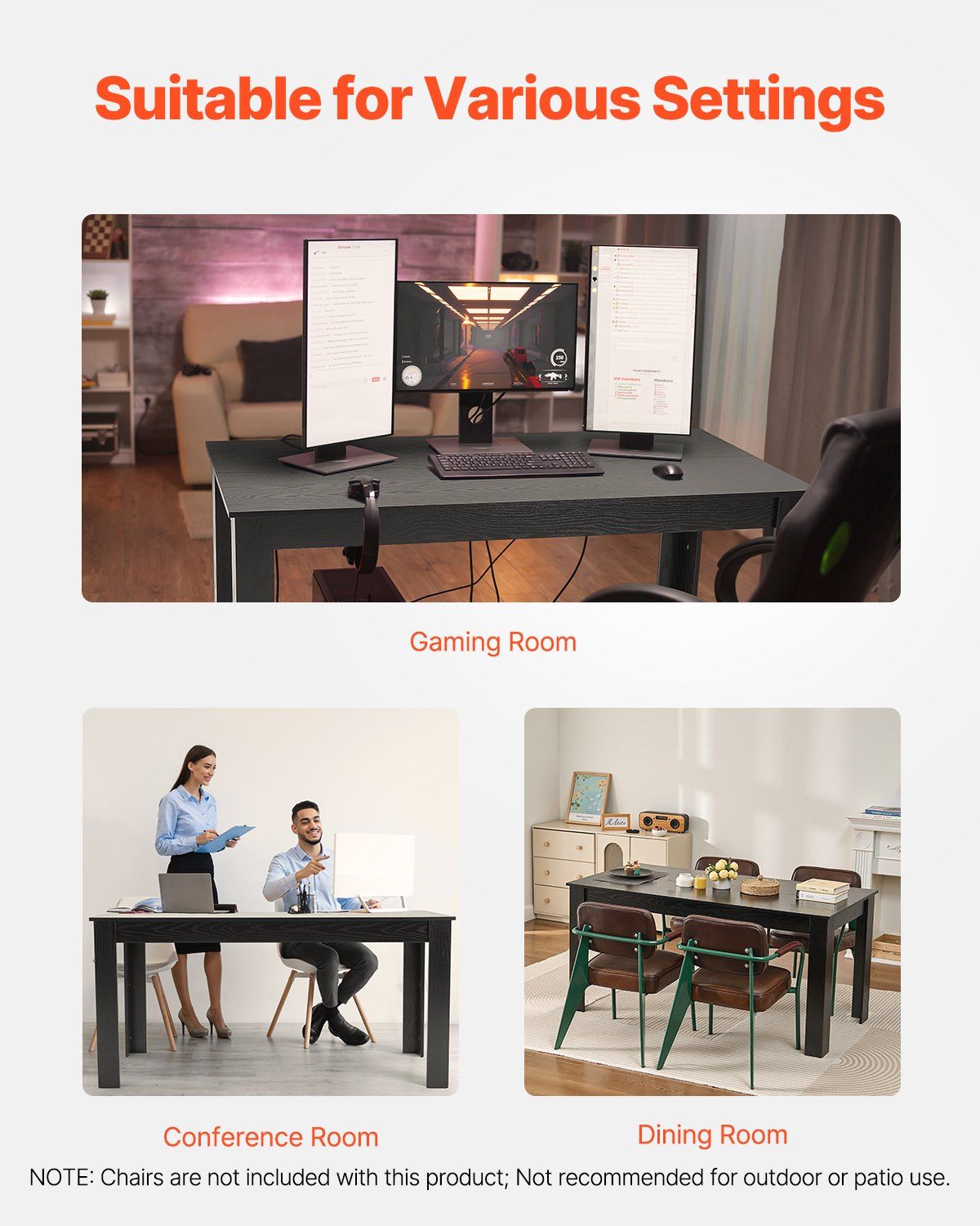 Rectangle Dining Table, 63 inch Length Large Wood Tables for 4-6 Person, Modern Dinner Furniture, Conference Desk Supporting for 330LBS, for Home Kitchen Living Room, Black(Only Table) - Image 6