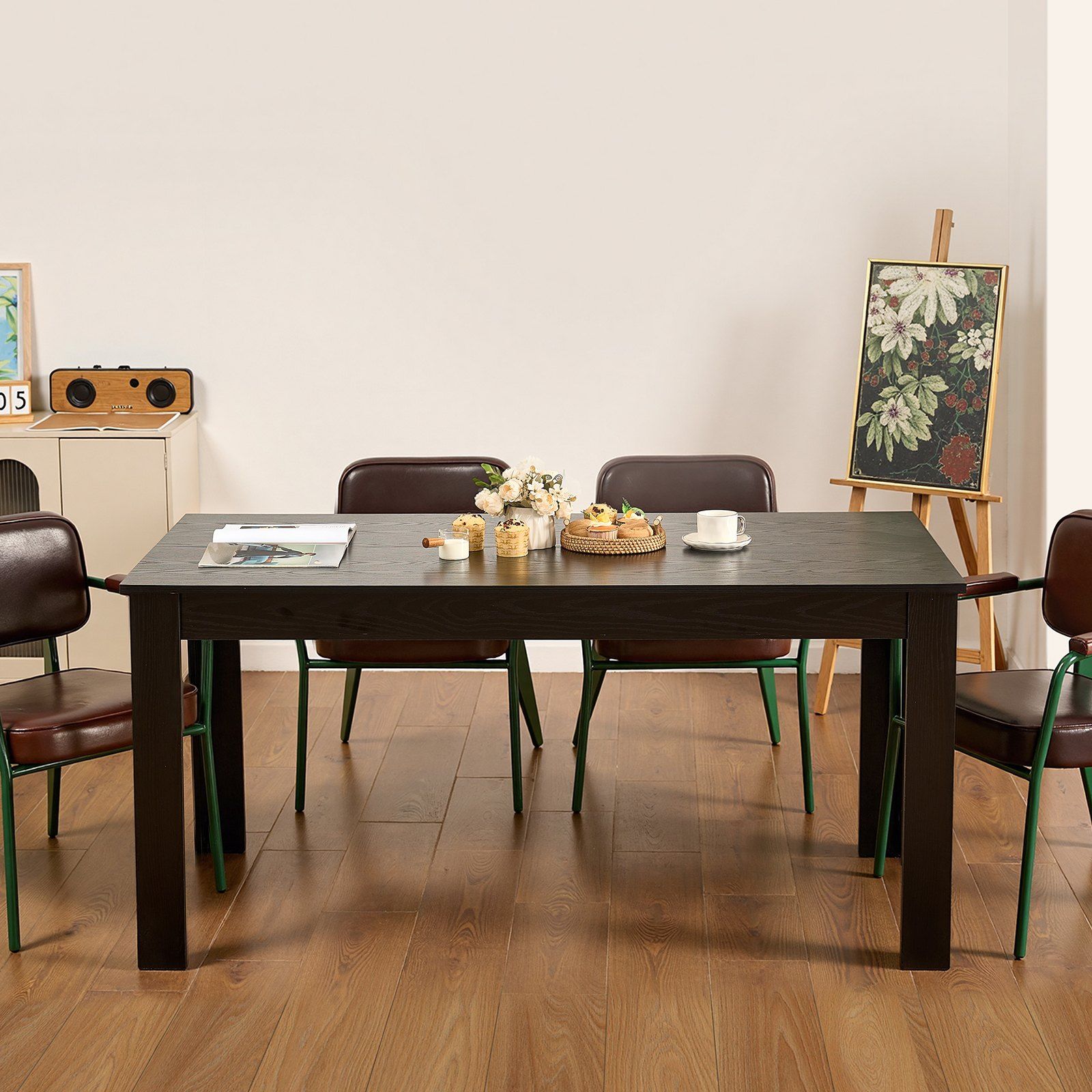 Rectangle Dining Table, 63 inch Length Large Wood Tables for 4-6 Person, Modern Dinner Furniture, Conference Desk Supporting for 330LBS, for Home Kitchen Living Room, Black(Only Table) - Image 8