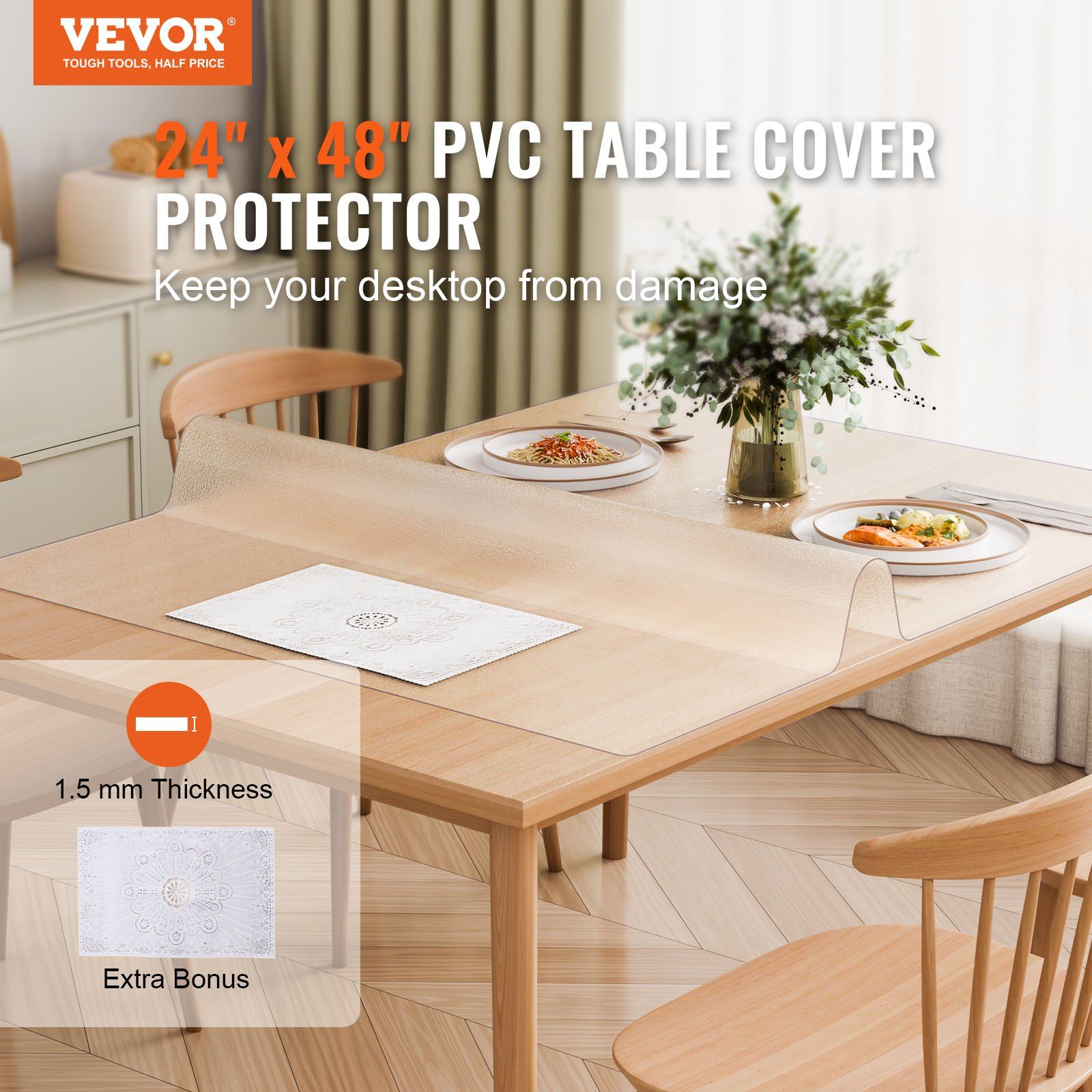 Plastic Table Cover, 24 x 48 Inch 1.5 mm Thick Frosted Table Protector, Rectangle PVC Desk Mat, Waterproof & Easy Cleaning Desk Pad Tablecloth, for Office Dresser Dining Room Table Night Stand - Image 2