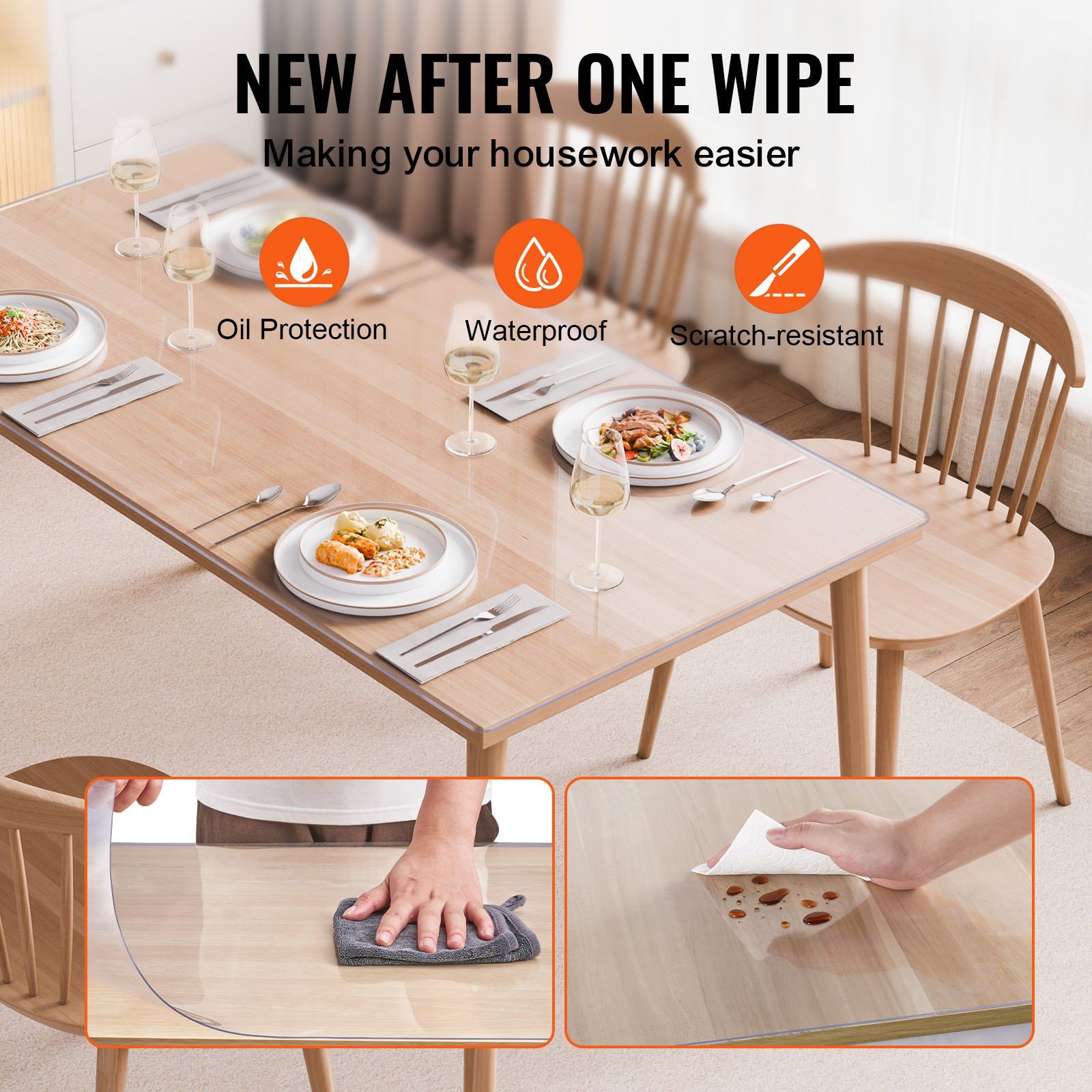 Plastic Table Cover, 30 x 60 Inch 1.5 mm Thick Clear Table Protector, Rectangle PVC Desk Mat, Waterproof & Easy Cleaning Desk Pad Tablecloth, for Office Dresser Dining Room Table Night Stand - Image 4