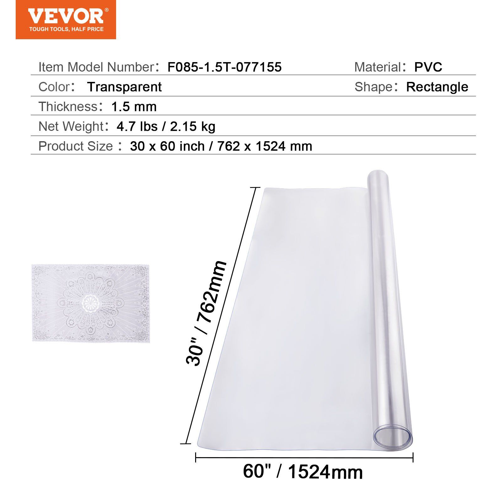 Plastic Table Cover, 30 x 60 Inch 1.5 mm Thick Clear Table Protector, Rectangle PVC Desk Mat, Waterproof & Easy Cleaning Desk Pad Tablecloth, for Office Dresser Dining Room Table Night Stand - Image 7