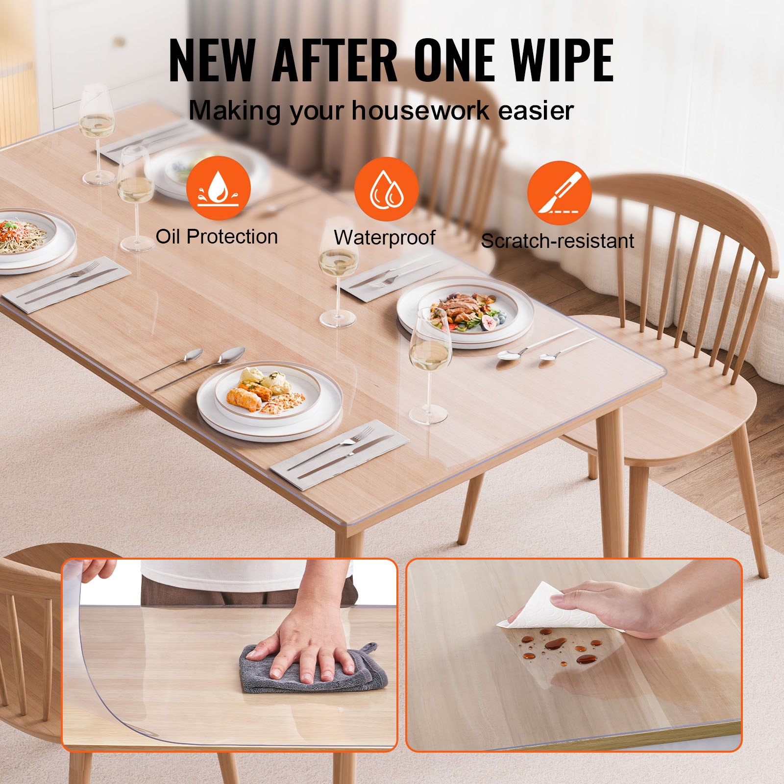 Plastic Table Cover, 40 x 60 Inch 1.5 mm Thick Clear Table Protector, Rectangle PVC Desk Mat, Waterproof & Easy Cleaning Desk Pad Tablecloth, for Office Dresser Dining Room Table Night Stand - Image 4