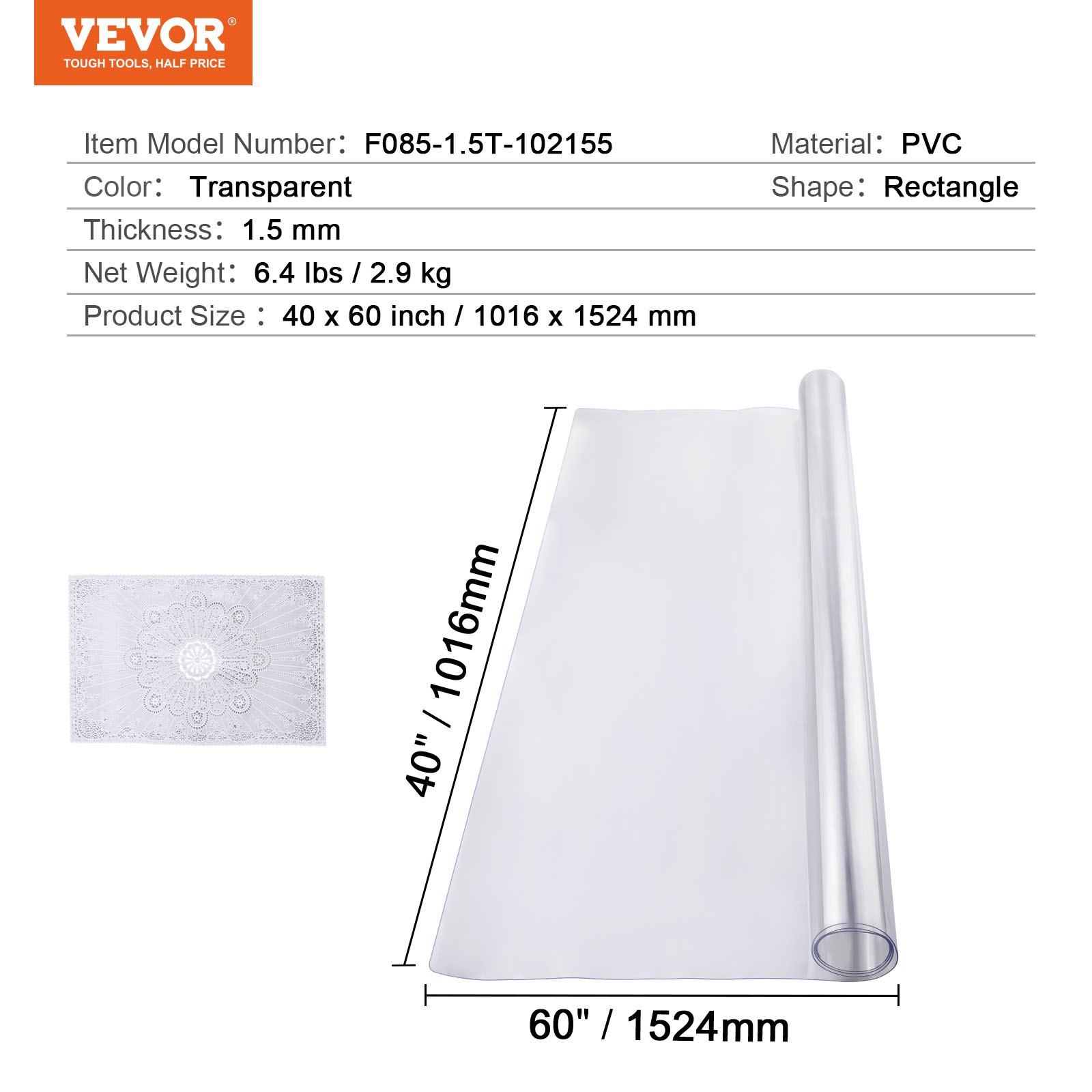 Plastic Table Cover, 40 x 60 Inch 1.5 mm Thick Clear Table Protector, Rectangle PVC Desk Mat, Waterproof & Easy Cleaning Desk Pad Tablecloth, for Office Dresser Dining Room Table Night Stand - Image 7