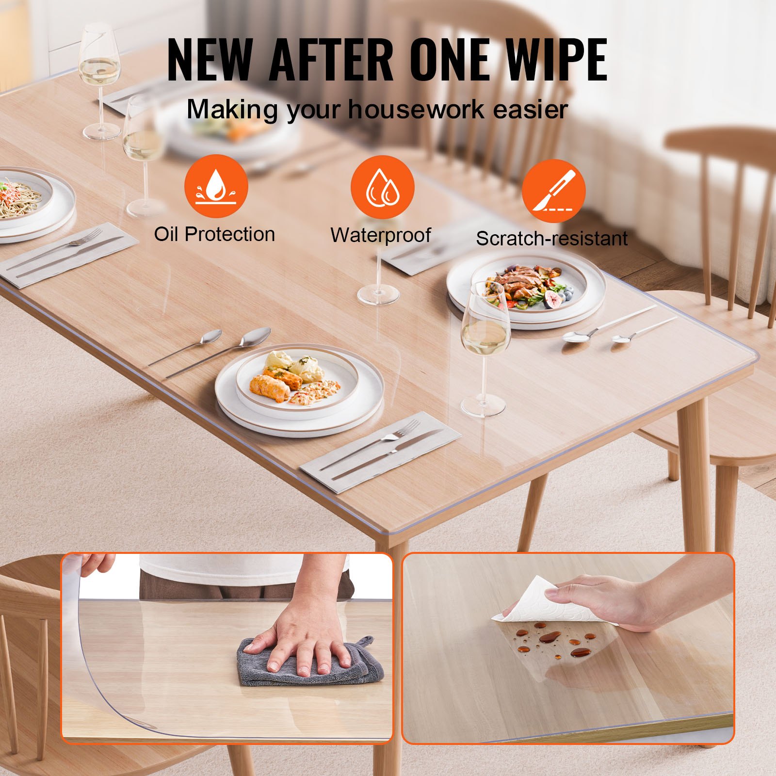 Plastic Table Cover, 42 x 60 Inch 2.0 mm Thick Clear Table Protector, Rectangle PVC Desk Mat, Waterproof & Easy Cleaning Desk Pad Tablecloth, for Office Dresser Dining Room Table Night Stand - Image 4