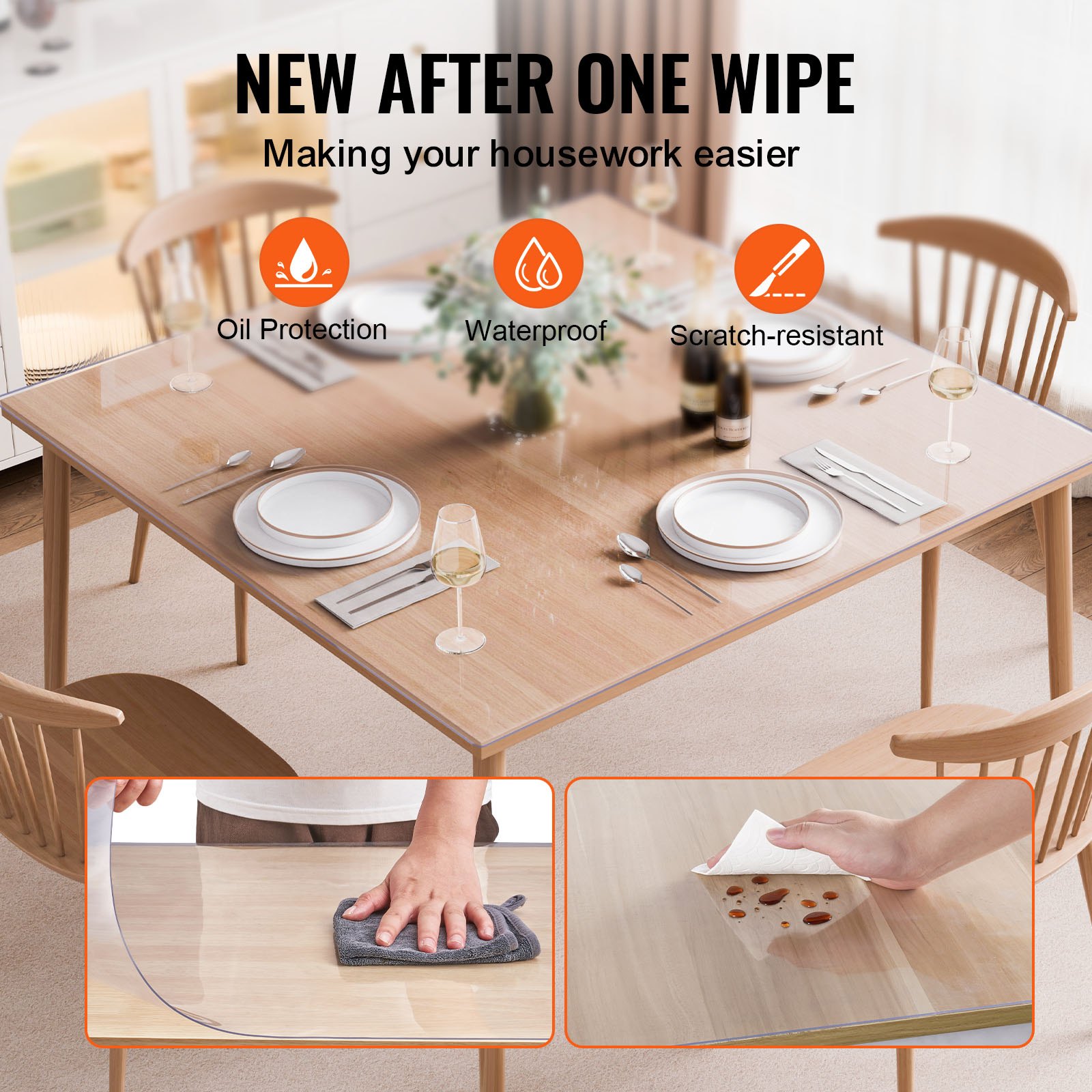Plastic Table Cover, 48 x 48 Inch 1.5 mm Thick Clear Table Protector, Square PVC Desk Mat, Waterproof & Easy Cleaning Desk Pad Tablecloth, for Office Dresser Dining Room Table Night Stand - Image 4