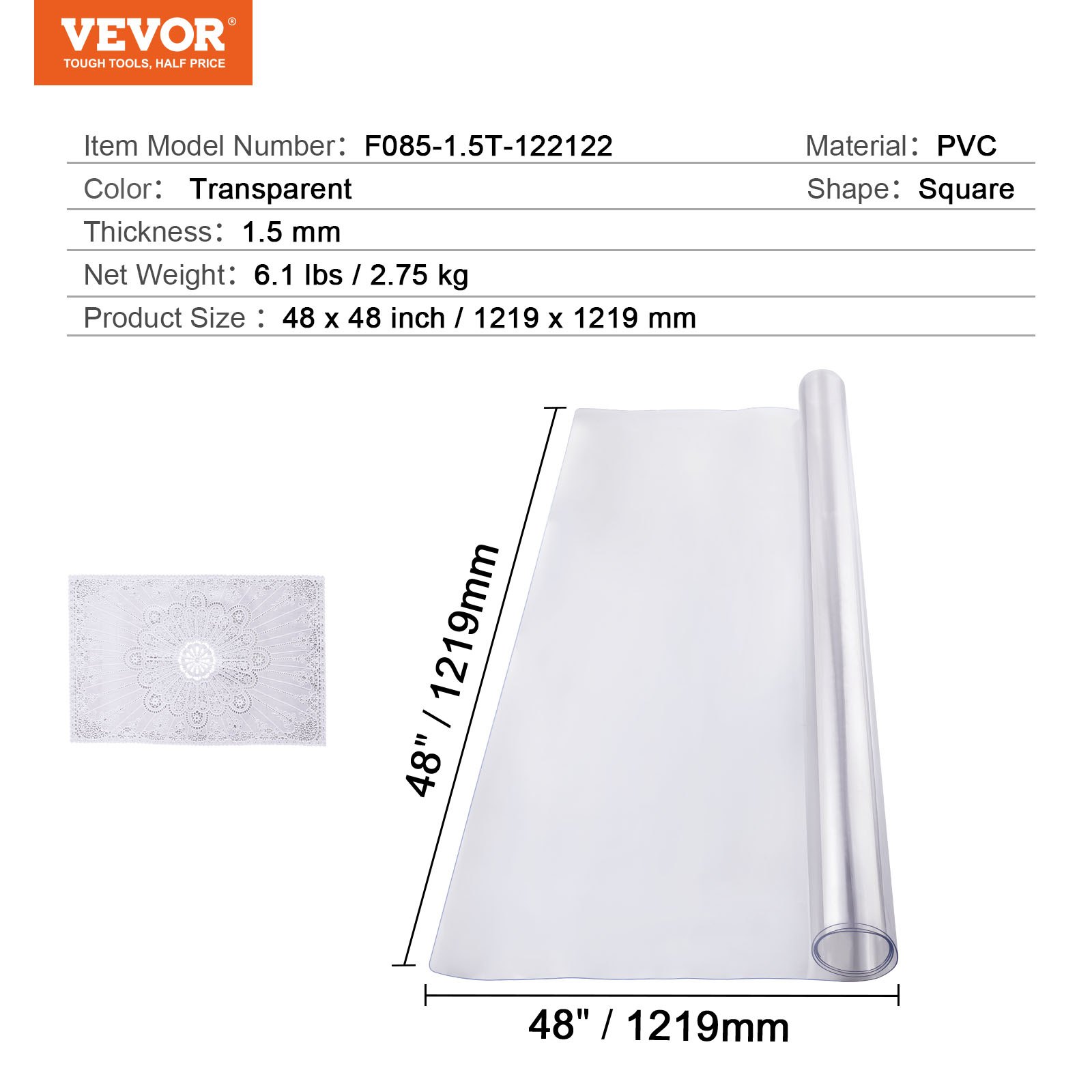 Plastic Table Cover, 48 x 48 Inch 1.5 mm Thick Clear Table Protector, Square PVC Desk Mat, Waterproof & Easy Cleaning Desk Pad Tablecloth, for Office Dresser Dining Room Table Night Stand - Image 7