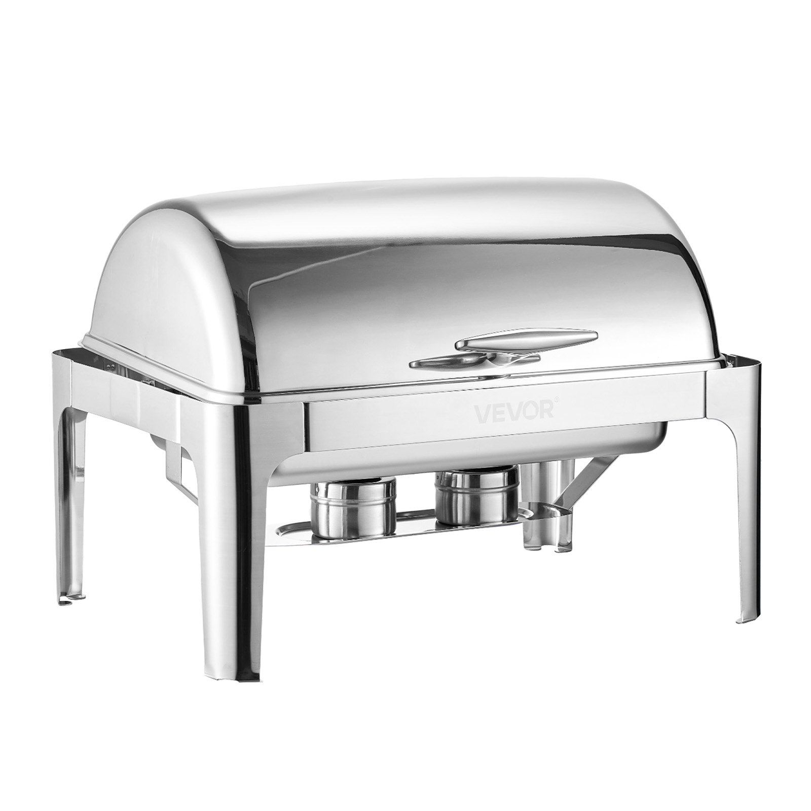 Roll Top Chafing Dish Buffet Complete Set, 9Qt Stainless Steel Chafer with Full Size Pan, Rectangle Catering Warmer Server with Lid Water Pan Folding Stand Fuel Holder Meal Clip, Silver - Image 1