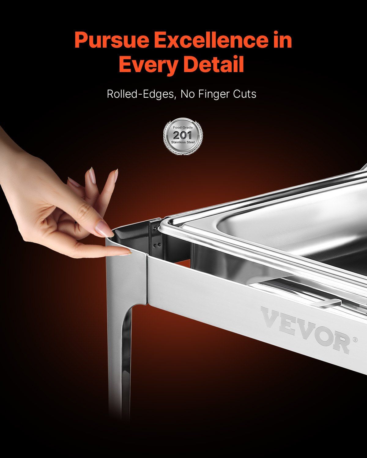 Roll Top Chafing Dish Buffet Complete Set, 9Qt Stainless Steel Chafer with Full Size Pan, Rectangle Catering Warmer Server with Lid Water Pan Folding Stand Fuel Holder Meal Clip, Silver - Image 3