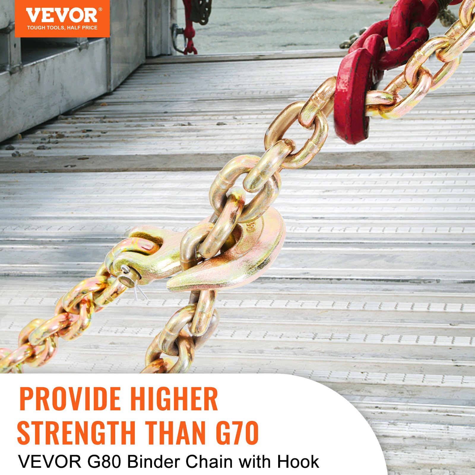 Transport Binder Chain, 2222 kg Working Load Limit, G80 Tow Chain Tie Down with Grab Hooks, DOT Certified, Galvanized Coating Manganese Steel for Dock Factory Construction Site - Image 2