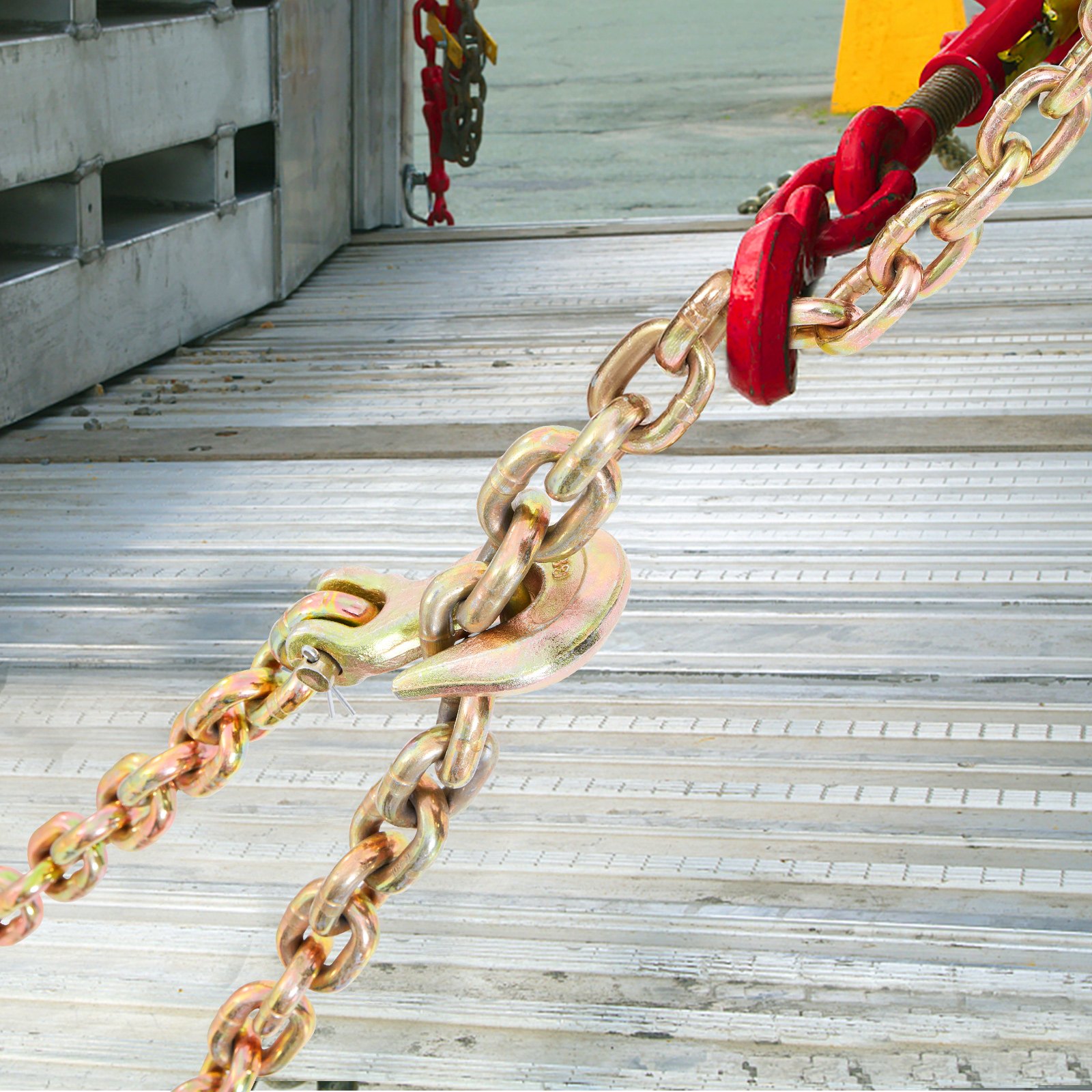 Transport Binder Chain, 2222 kg Working Load Limit, G80 Tow Chain Tie Down with Grab Hooks, DOT Certified, Galvanized Coating Manganese Steel for Dock Factory Construction Site - Image 8