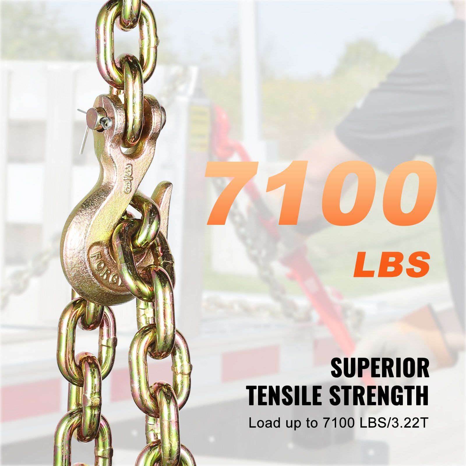 G80 Transport Binder Chain, 10 mm x 316 cm Tow Chain with Clevis Grab Hooks, 3.22T Safe Working Load, Heavy Duty Trailer Logging Chain for Transporting Towing Truck Tie Down Binding Equipment - Image 5