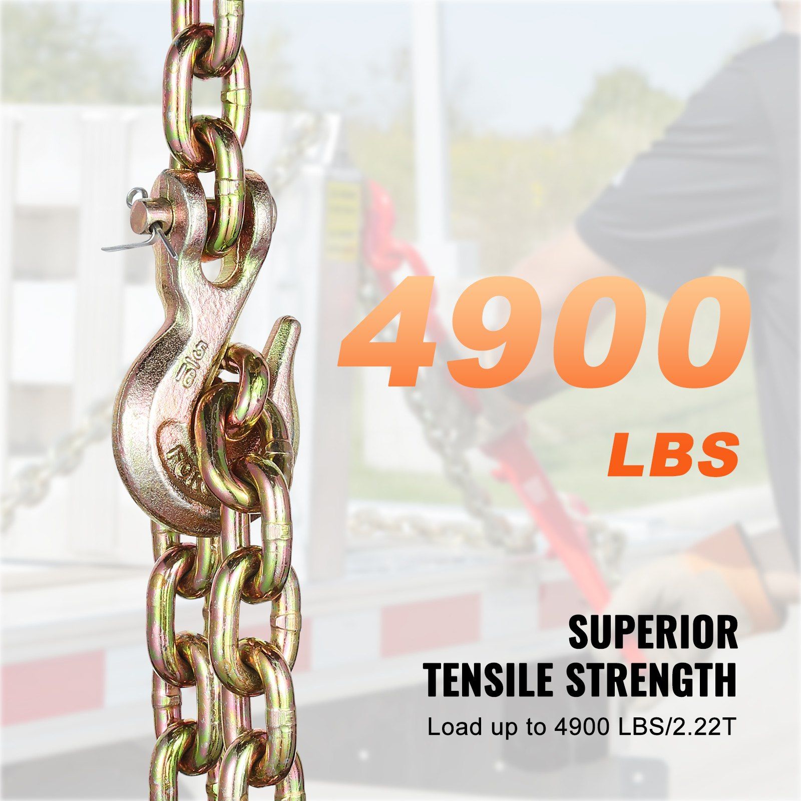 G80 Transport Binder Chain, 8 mm x 316 cm 2-Pack Tow Chain with Clevis Grab Hooks, 2.22T Safe Working Load, Heavy Duty Logging Chain for Transporting Towing Truck Tie Down Binding Equipment - Image 5