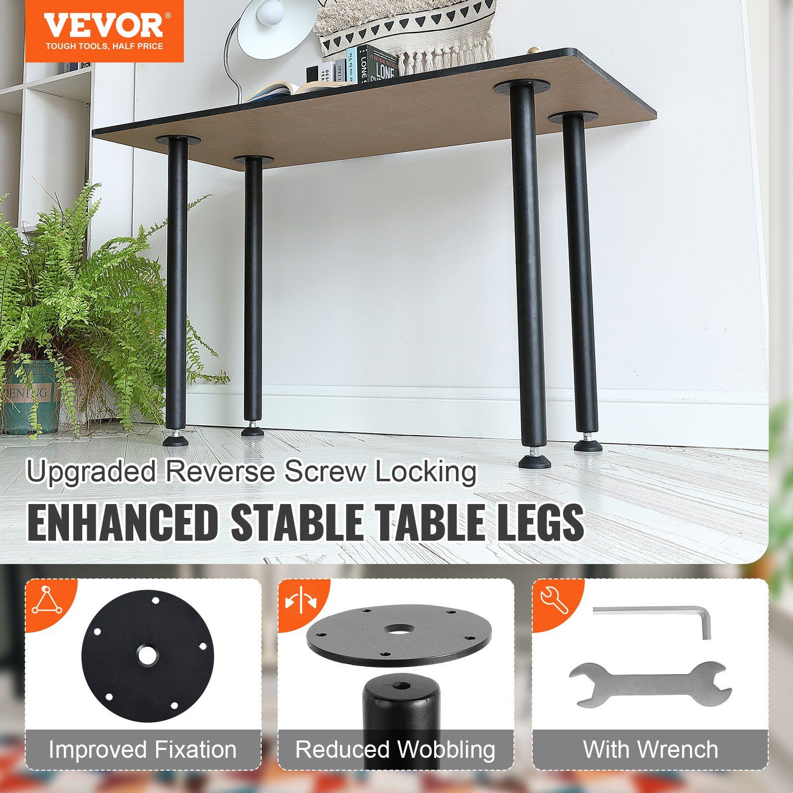 762MM Adjustable Desk Legs, Reinforced Steel Office Table Furniture legs Set of 4 for DIY, 544.3KG Load Capacity Heavy Duty Desk Legs, Quick Instalation Legs with Adjustable Foot Cup Black - Image 2