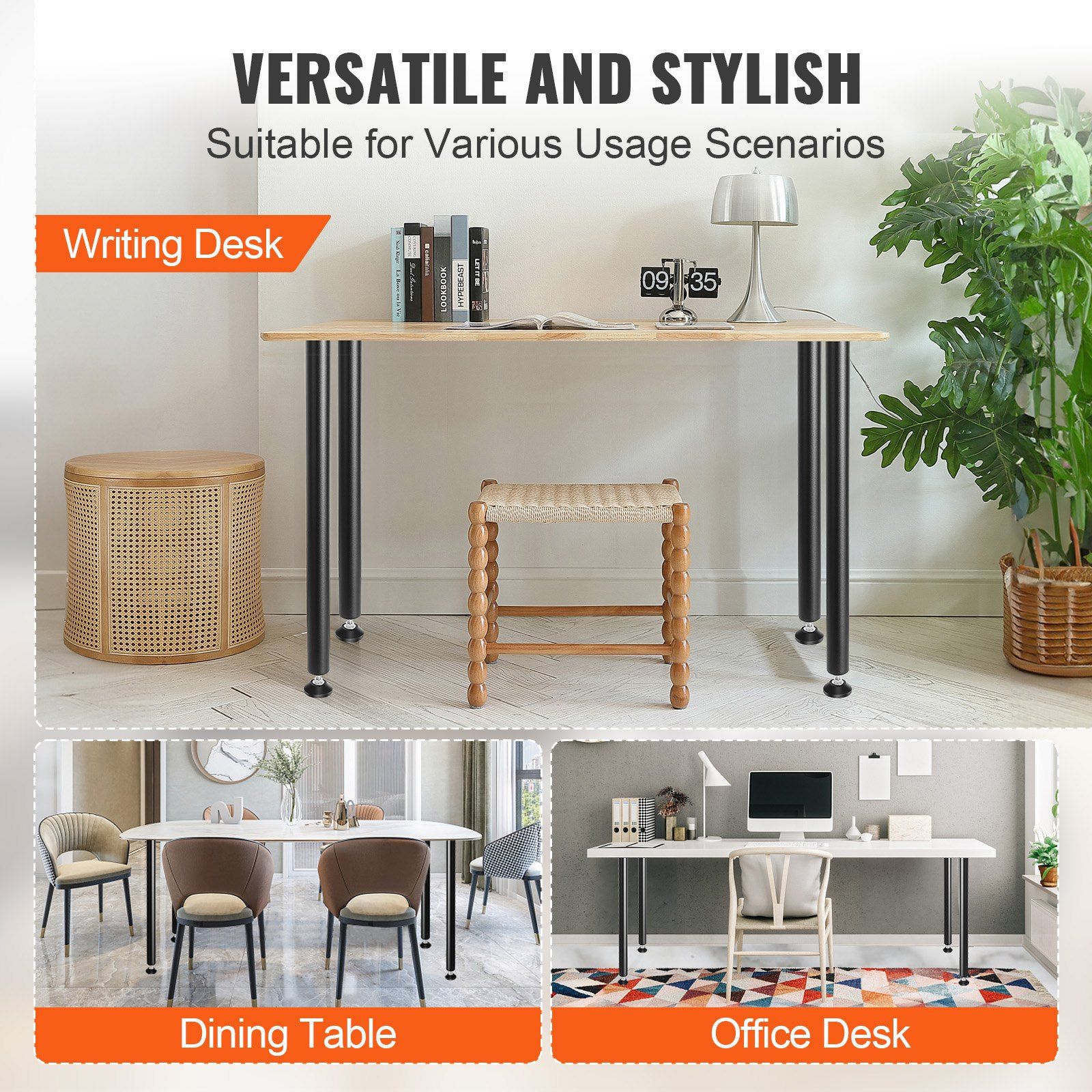 762MM Adjustable Desk Legs, Reinforced Steel Office Table Furniture legs Set of 4 for DIY, 544.3KG Load Capacity Heavy Duty Desk Legs, Quick Instalation Legs with Adjustable Foot Cup Black - Image 5