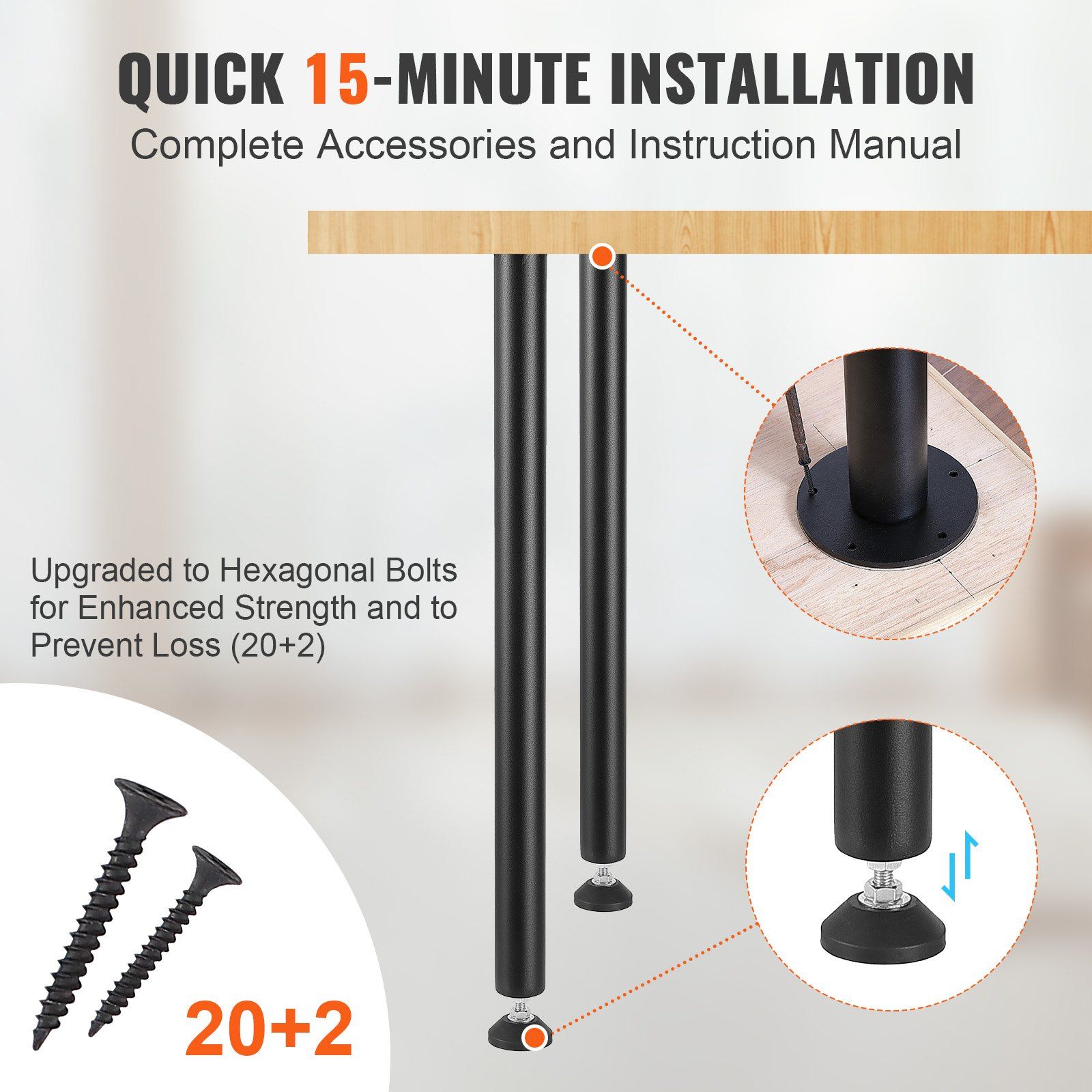 762MM Adjustable Desk Legs, Reinforced Steel Office Table Furniture legs Set of 4 for DIY, 544.3KG Load Capacity Heavy Duty Desk Legs, Quick Instalation Legs with Adjustable Foot Cup Black - Image 6