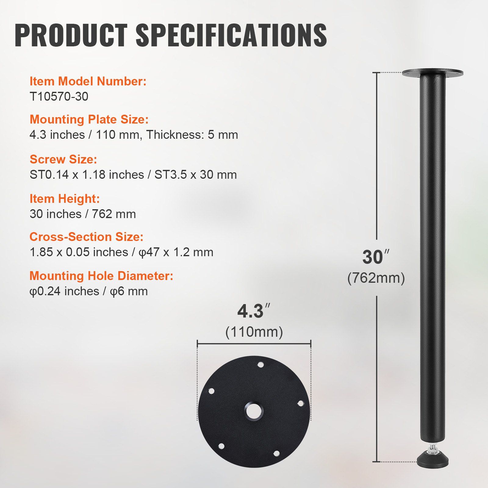 762MM Adjustable Desk Legs, Reinforced Steel Office Table Furniture legs Set of 4 for DIY, 544.3KG Load Capacity Heavy Duty Desk Legs, Quick Instalation Legs with Adjustable Foot Cup Black - Image 7