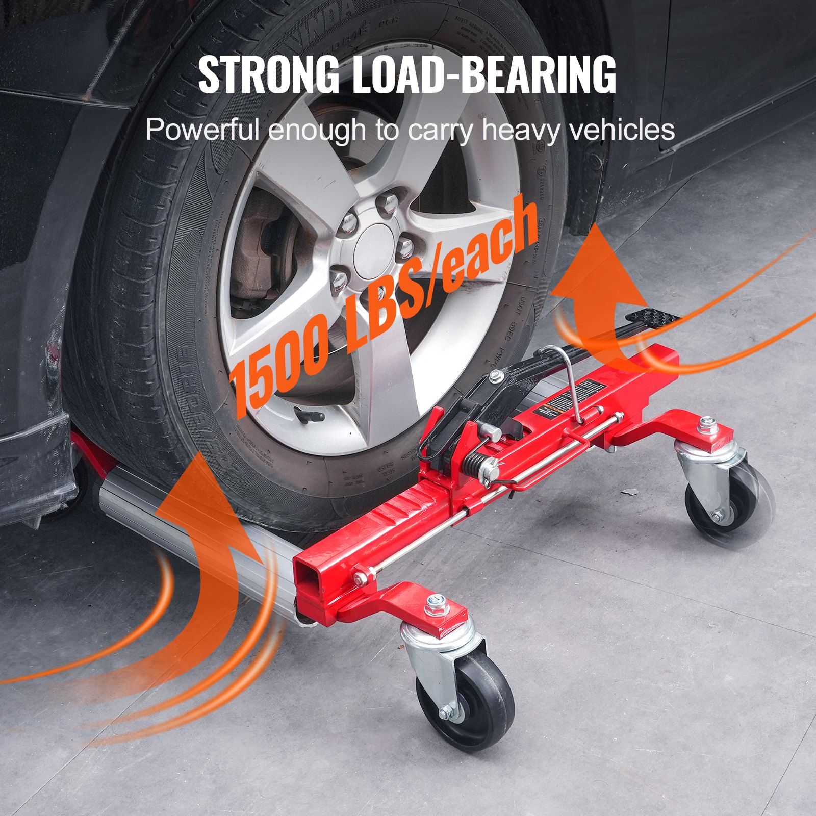 Wheel Dolly, Max Capacity 1500 Lbs Car Dolly, Car Jack Dolly Lifter with 360° Rotatable Wheels, Heavy Duty Vehicle Positioning Ratchet Tire Jack, for Vehicle Car Auto Repair Moving, Set of 4 - Image 3