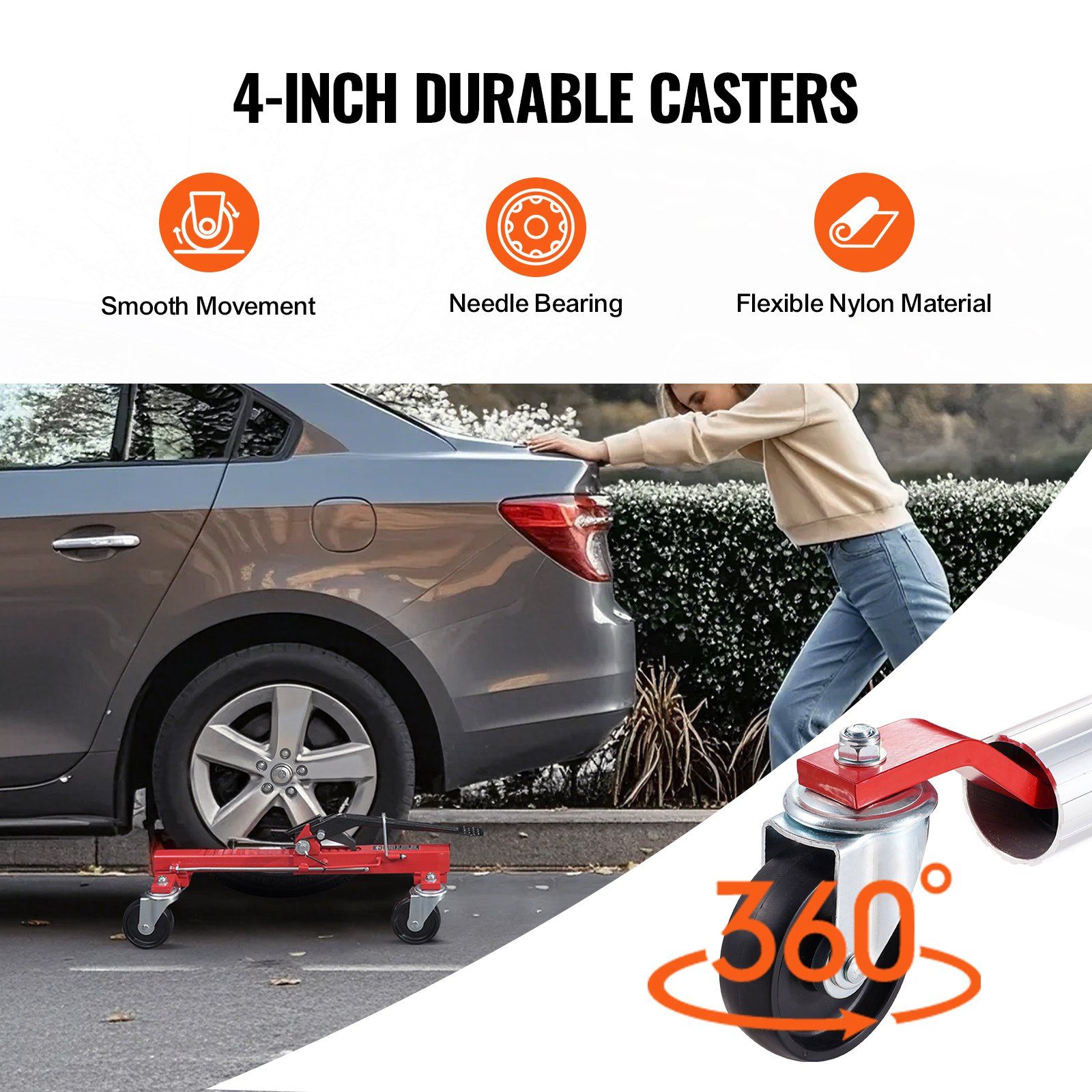 Wheel Dolly, Max Capacity 1500 Lbs Car Dolly, Car Jack Dolly Lifter with 360° Rotatable Wheels, Heavy Duty Vehicle Positioning Ratchet Tire Jack, for Vehicle Car Auto Repair Moving, Set of 4 - Image 5