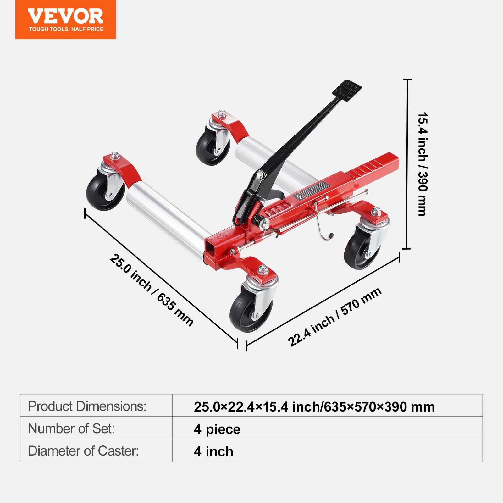 Wheel Dolly, Max Capacity 1500 Lbs Car Dolly, Car Jack Dolly Lifter with 360° Rotatable Wheels, Heavy Duty Vehicle Positioning Ratchet Tire Jack, for Vehicle Car Auto Repair Moving, Set of 4 - Image 7