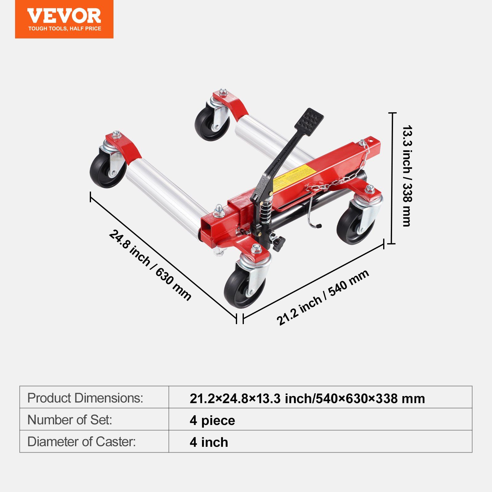 Wheel Dolly, Max Capacity 1500 Lbs Car Dolly, Car Jack Dolly Lifter with 360° Rotatable Wheels, Heavy Duty Vehicle Positioning Hydraulic Tire Jack, for Vehicle Car Auto Repair Moving, Set of 4 - Image 7