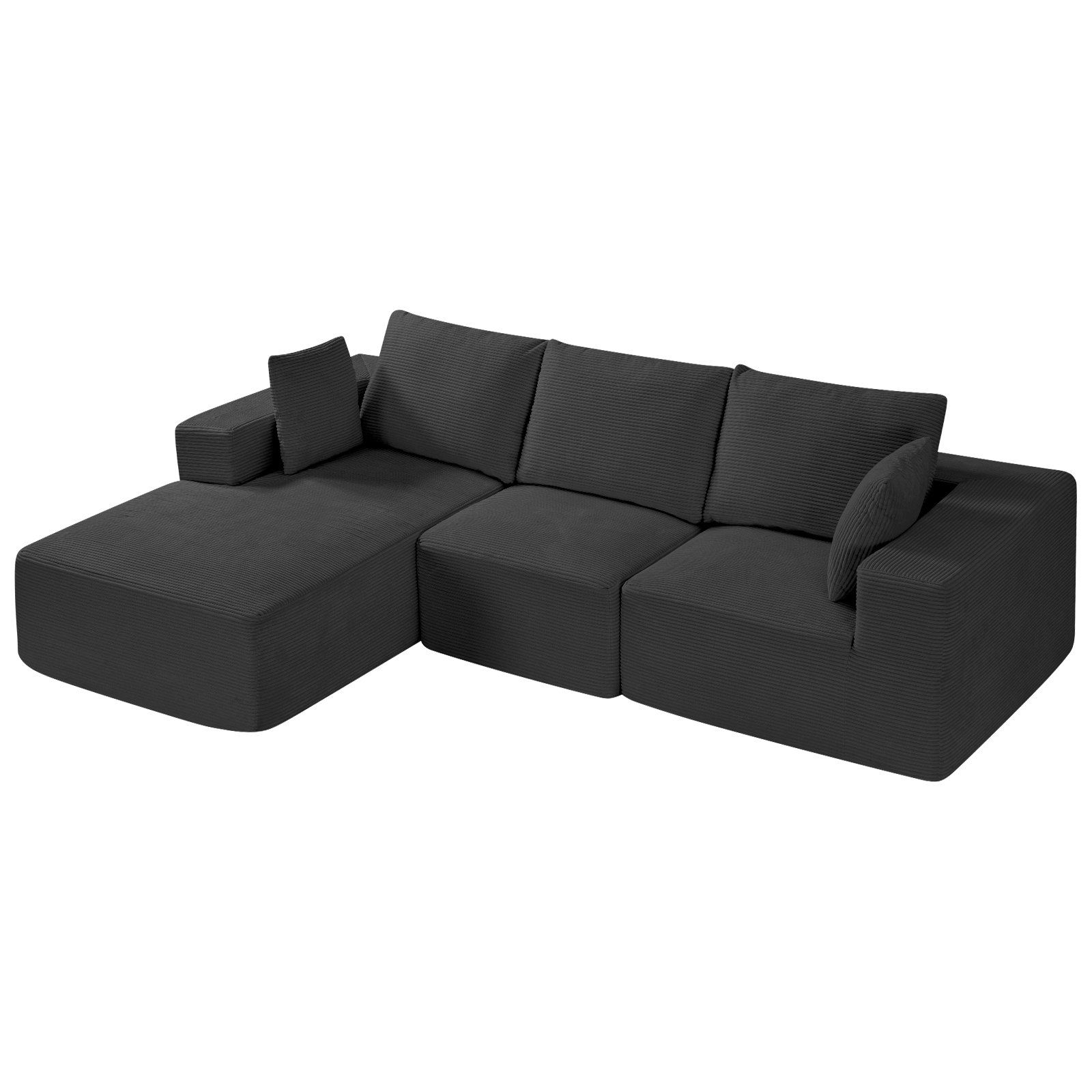 Modular Sectional Sofa, L Shaped Modular Sofa with Chaise, Cloud Sectional Couch with High Rebound Sponge and Density, Upholstered Corduroy Couch with Cushion for Living Room, Bedroom, Black - Image 1