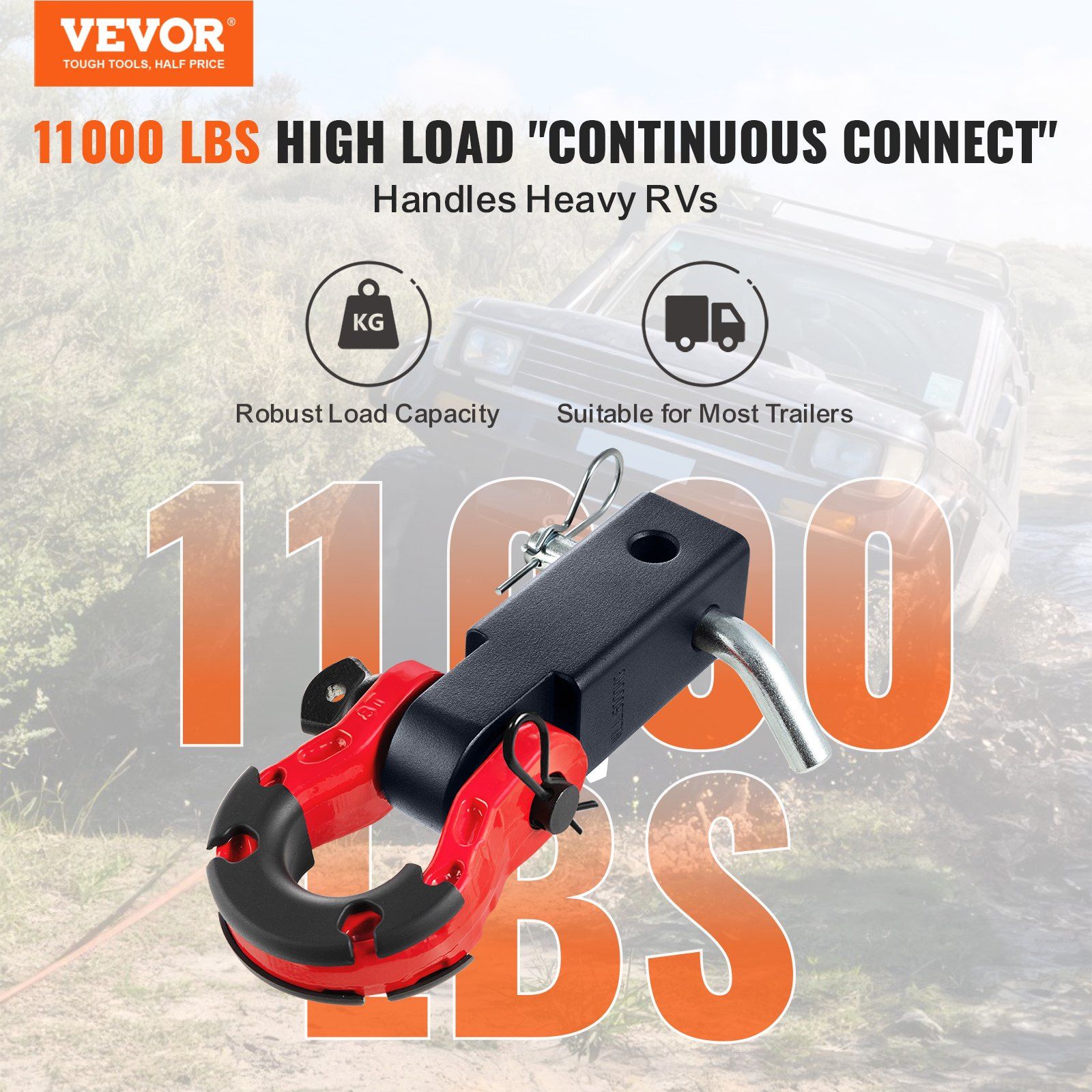 Shackle Hitch Receiver, Fits 50 mm Receivers, 29.9 Tons Breaking Strength, D Ring Shackle with Trailer Hitch Lock Pin, Heavy Duty Towing Accessories for Trucks, Jeeps, Off-Road Vehicle Recovery - Image 2