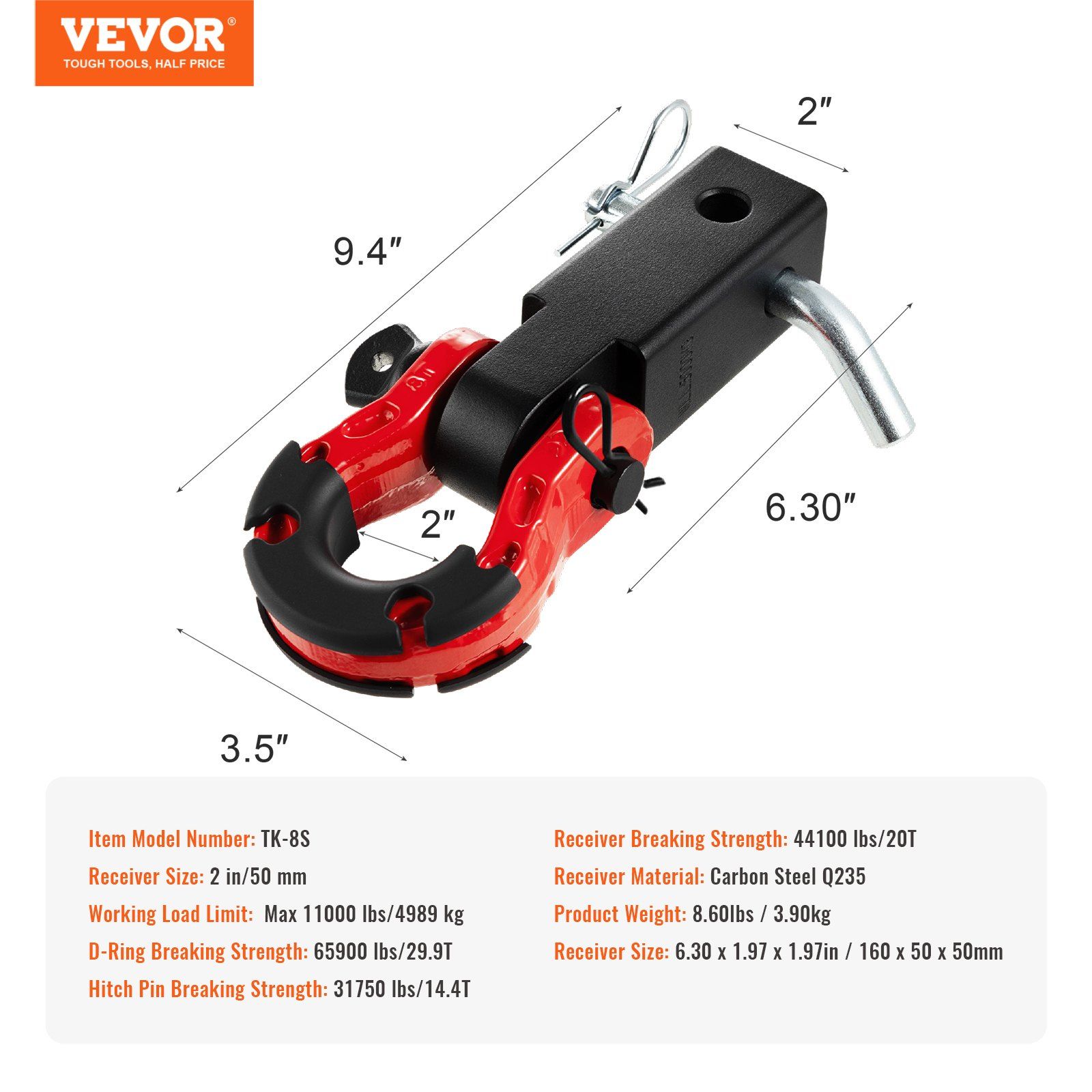 Shackle Hitch Receiver, Fits 50 mm Receivers, 29.9 Tons Breaking Strength, D Ring Shackle with Trailer Hitch Lock Pin, Heavy Duty Towing Accessories for Trucks, Jeeps, Off-Road Vehicle Recovery - Image 7