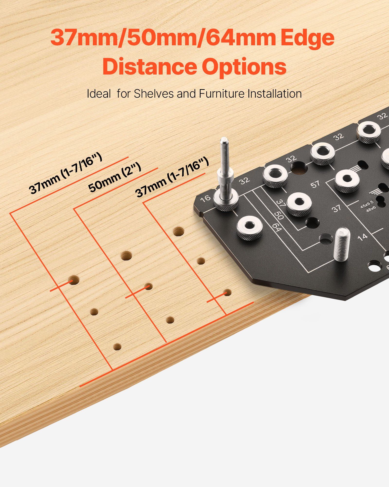 Shelf Pin Jig and Hinge Jig Two-in-One, Aluminum Alloy Cabinet Hardware Hole Drilling Template with 6.4 and 4.8 mm Drill Bits, for Cabinet Doors Bookshelves Wardrobes Woodworking and DIY - Image 4