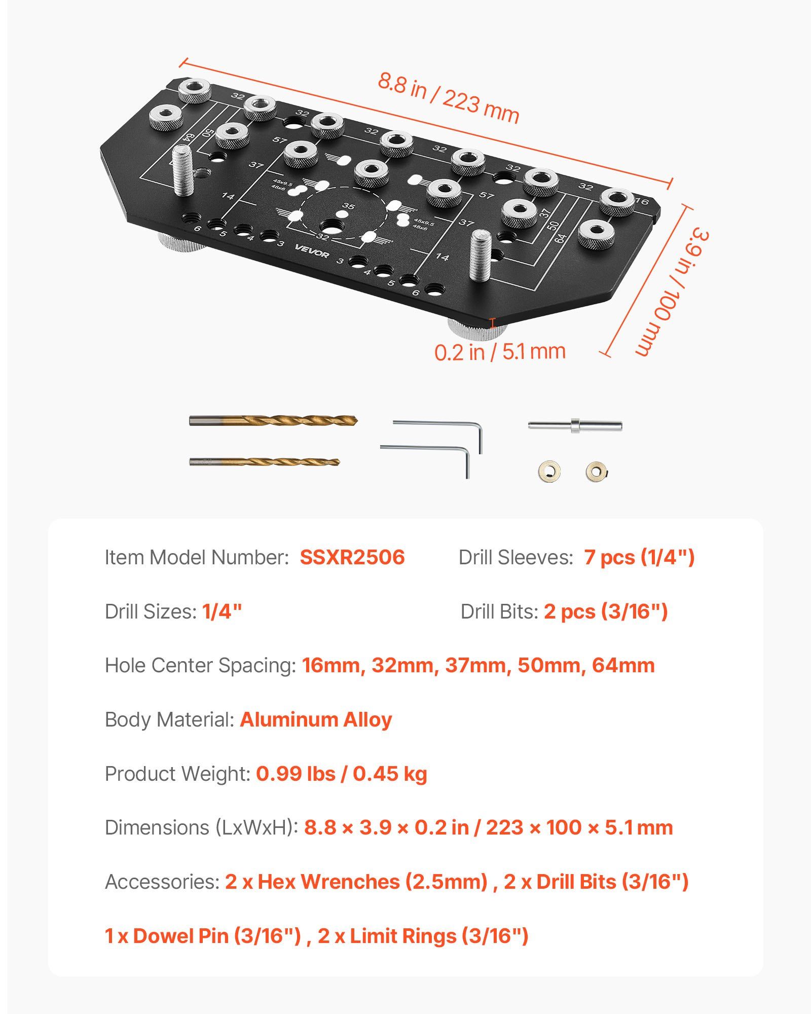 Shelf Pin Jig and Hinge Jig Two-in-One, Aluminum Alloy Cabinet Hardware Hole Drilling Template with 6.4 and 4.8 mm Drill Bits, for Cabinet Doors Bookshelves Wardrobes Woodworking and DIY - Image 7