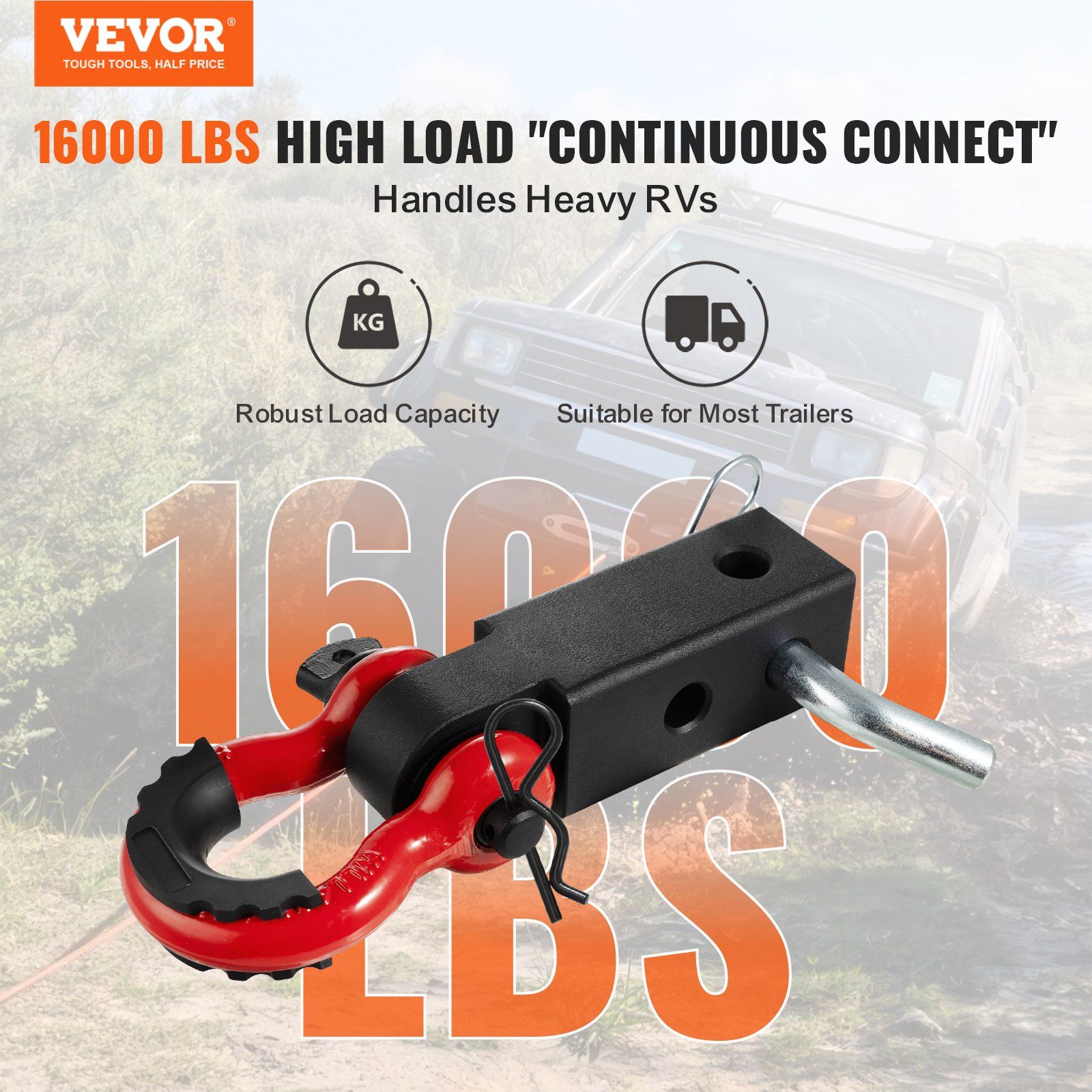 Shackle Hitch Receiver 50 mm, 29.9 Tons Breaking Strength, D Ring Shackle with Trailer Hitch Lock Pin, Heavy Duty Towing Accessories for Trucks, Jeeps, Off-Road Vehicle Recovery, Aluminum Alloy - Image 2