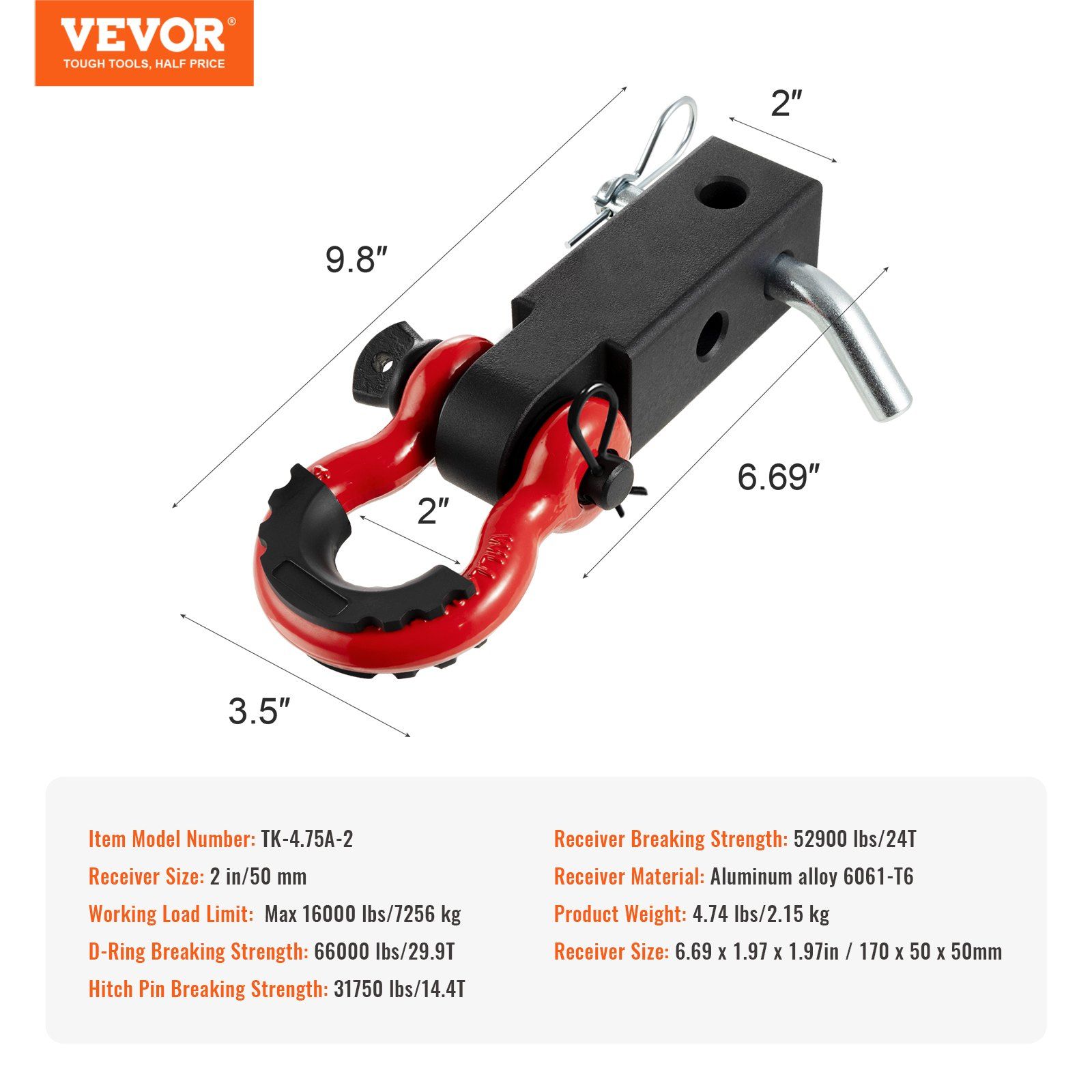 Shackle Hitch Receiver 50 mm, 29.9 Tons Breaking Strength, D Ring Shackle with Trailer Hitch Lock Pin, Heavy Duty Towing Accessories for Trucks, Jeeps, Off-Road Vehicle Recovery, Aluminum Alloy - Image 7