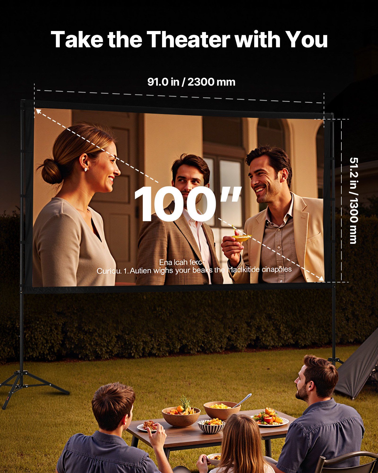 Projector Screen with Stand, 100 Inch 160° Wide Angle Indoor Outdoor Projection Screen, 16:9 4K HD Wrinkleless Portable Dual-Tripod Screens with Carry Bag, for Movie Home Theater Presentation - Image 2