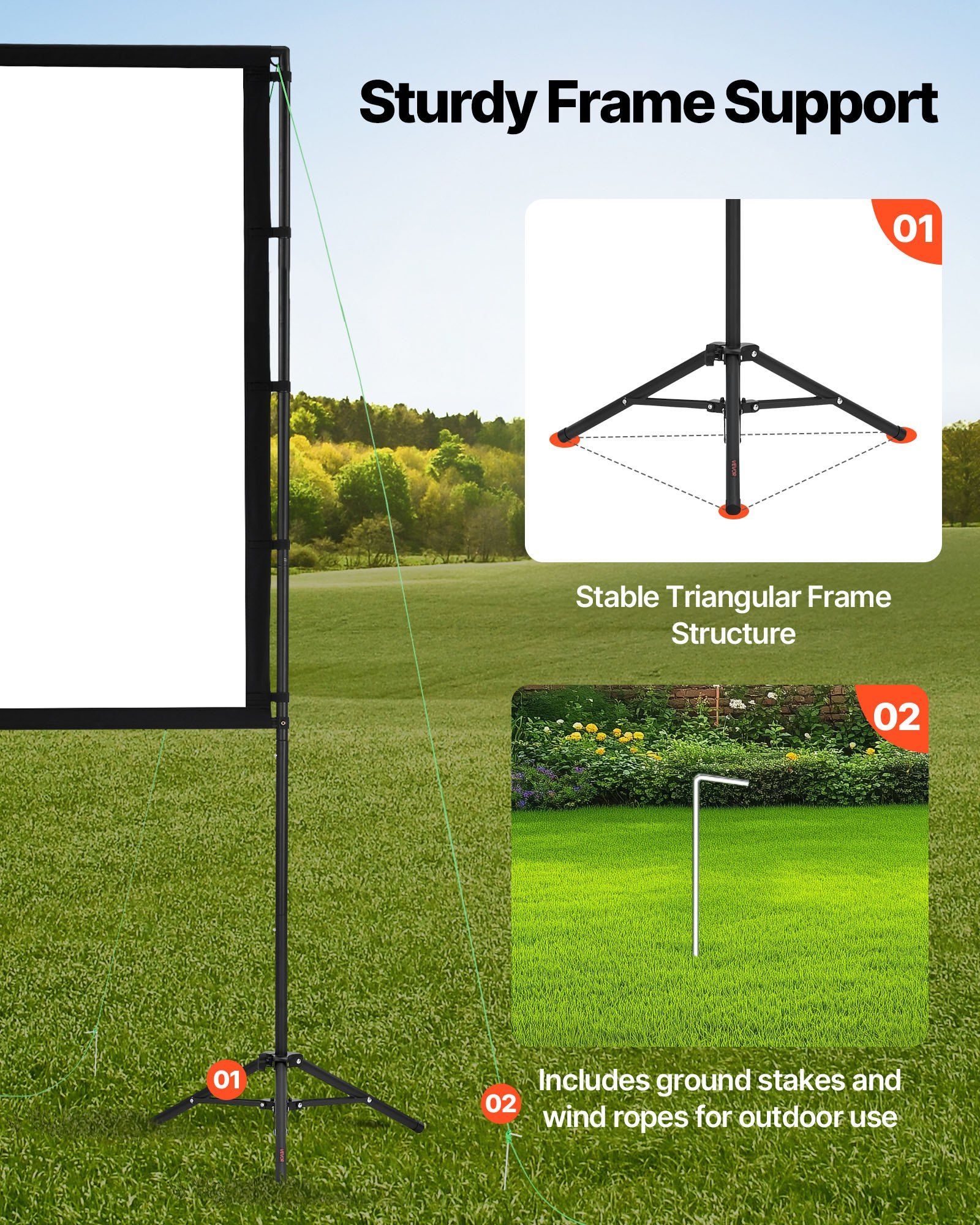 Projector Screen with Stand, 100 Inch 160° Wide Angle Indoor Outdoor Projection Screen, 16:9 4K HD Wrinkleless Portable Dual-Tripod Screens with Carry Bag, for Movie Home Theater Presentation - Image 3