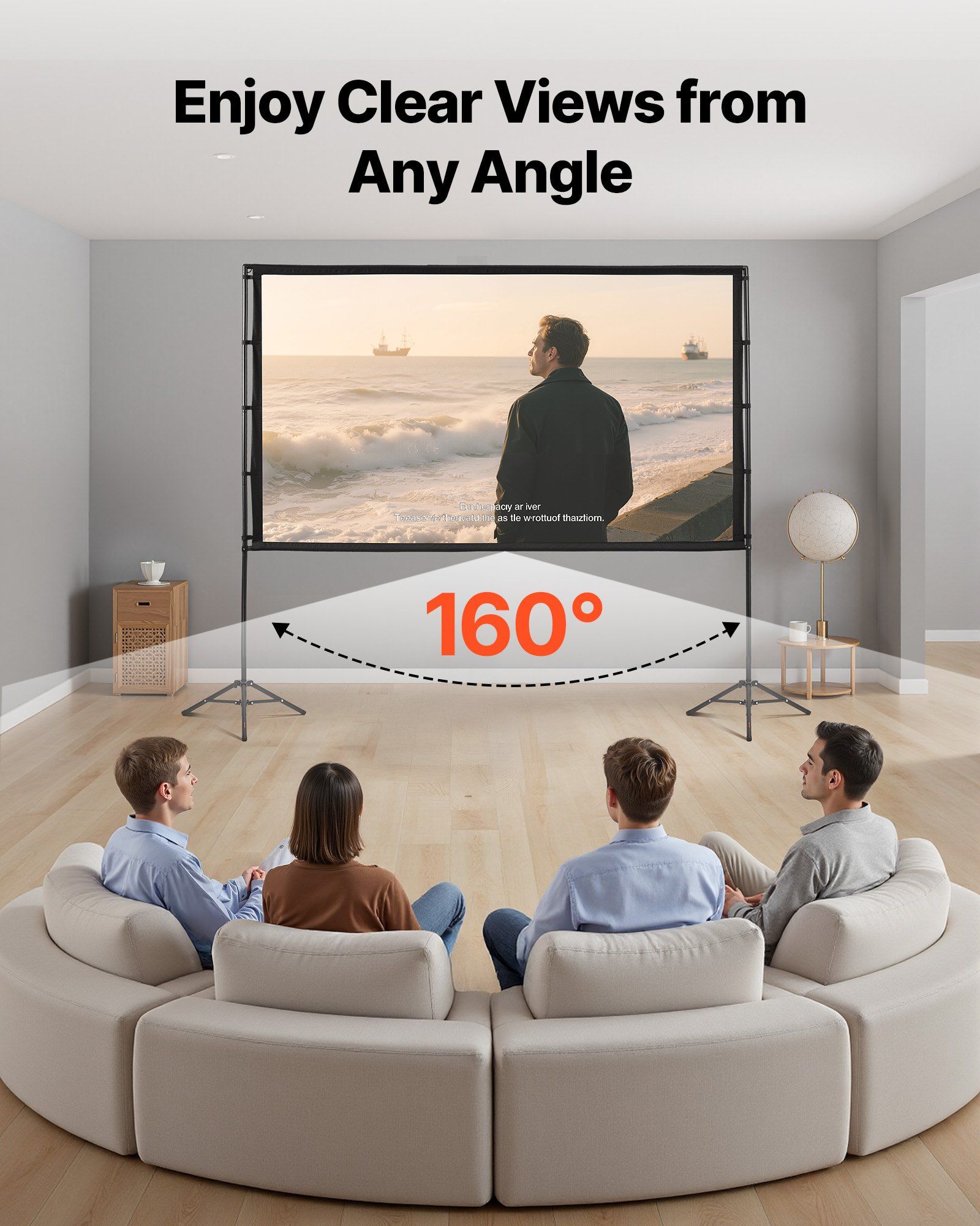 Projector Screen with Stand, 100 Inch 160° Wide Angle Indoor Outdoor Projection Screen, 16:9 4K HD Wrinkleless Portable Dual-Tripod Screens with Carry Bag, for Movie Home Theater Presentation - Image 7