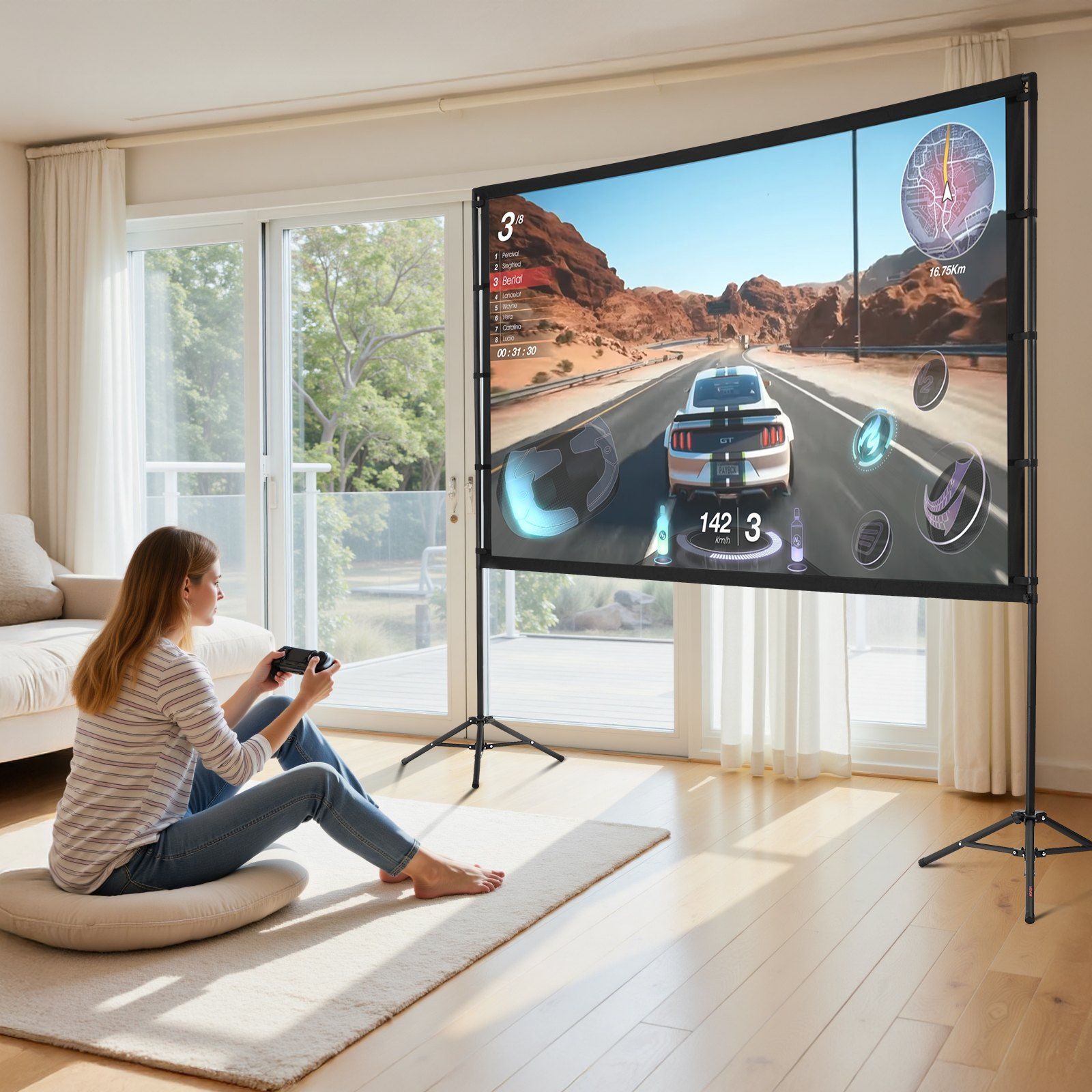 Projector Screen with Stand, 100 Inch 160° Wide Angle Indoor Outdoor Projection Screen, 16:9 4K HD Wrinkleless Portable Dual-Tripod Screens with Carry Bag, for Movie Home Theater Presentation - Image 8