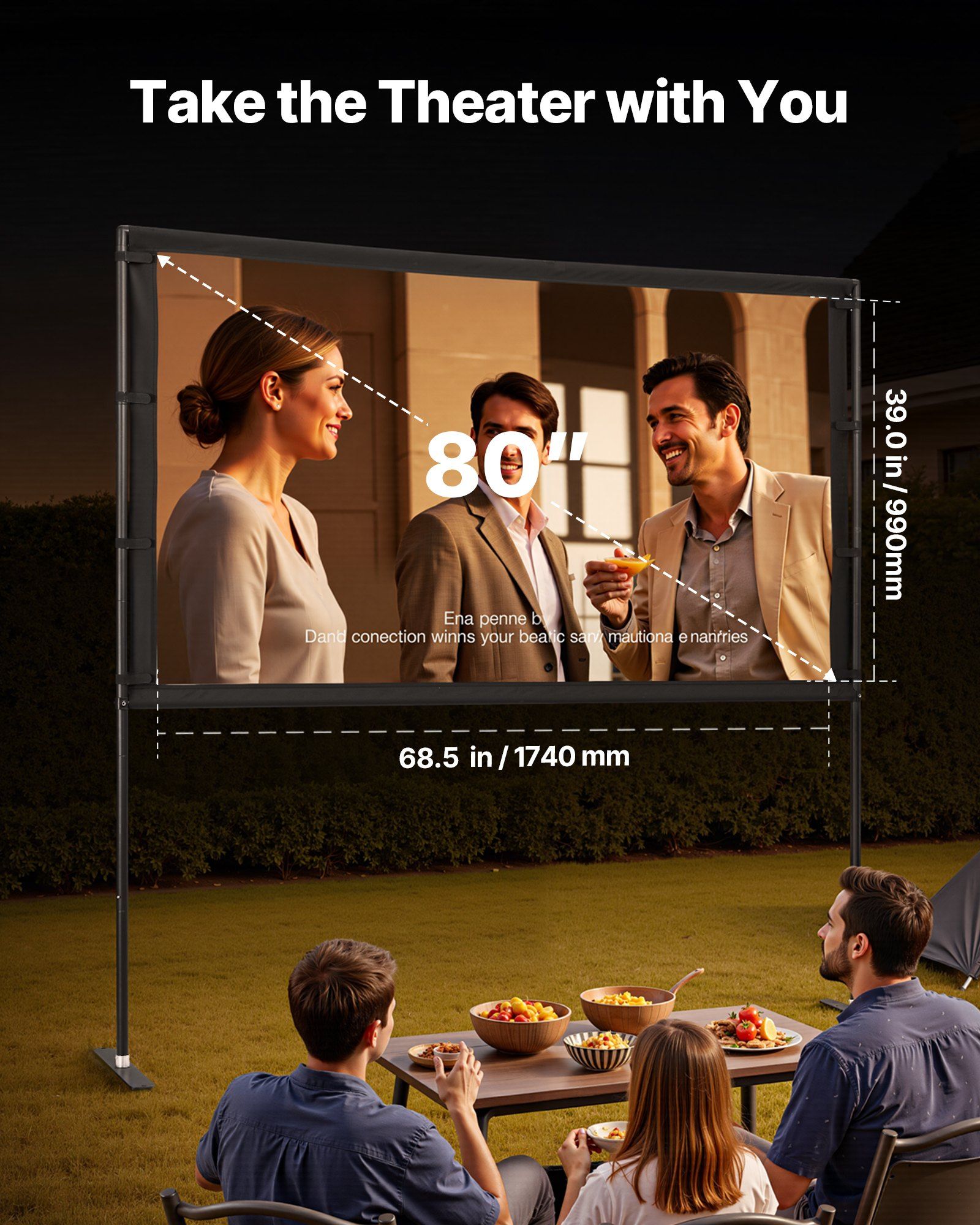 Projector Screen with Stand, 80 Inch 160° Wide Angle Indoor Outdoor Projection Screen, 16:9 4K HD Wrinkleless Portable Dual-Stand Screens with Carry Bag, for Movie Home Theater Presentation - Image 2