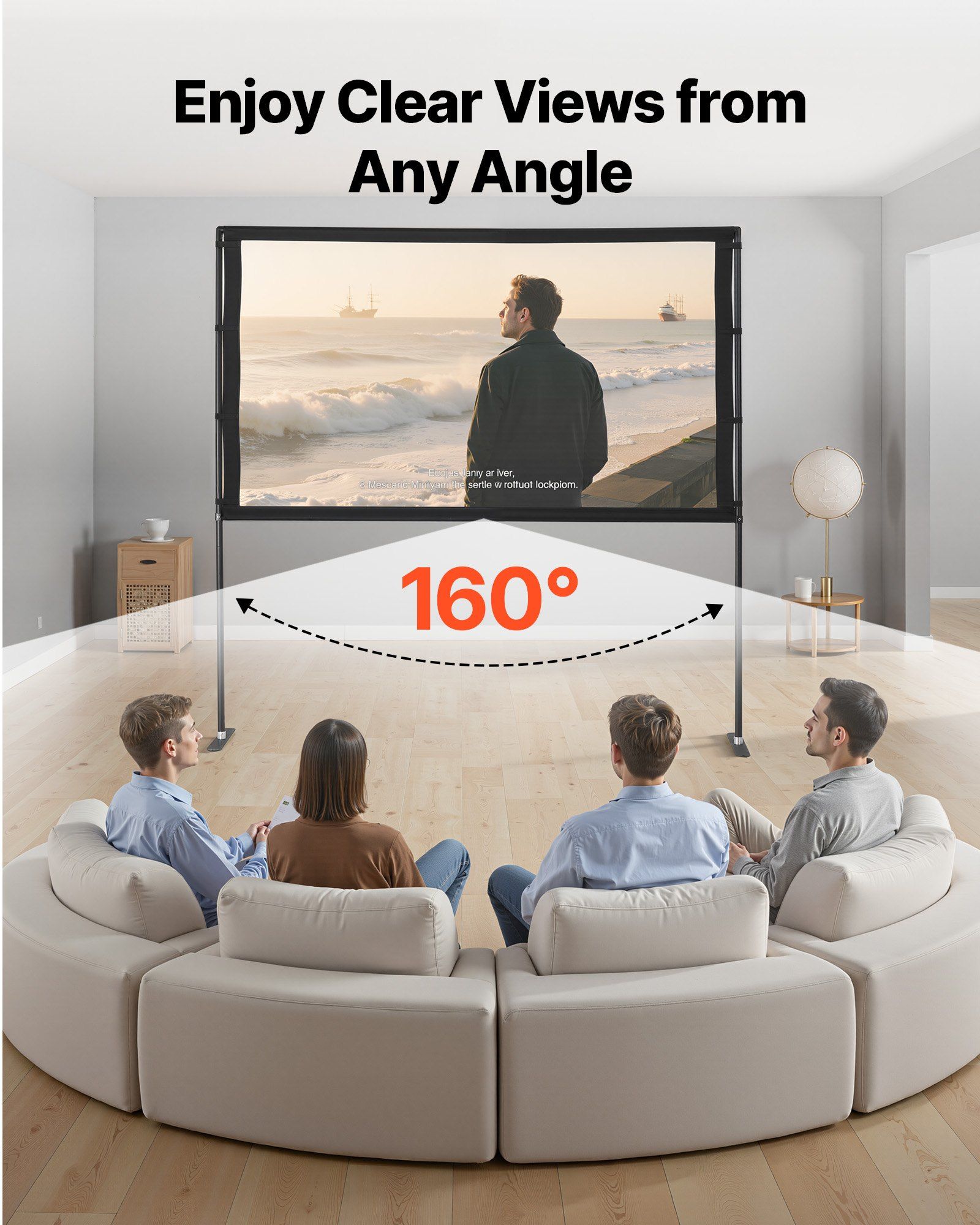 Projector Screen with Stand, 80 Inch 160° Wide Angle Indoor Outdoor Projection Screen, 16:9 4K HD Wrinkleless Portable Dual-Stand Screens with Carry Bag, for Movie Home Theater Presentation - Image 7