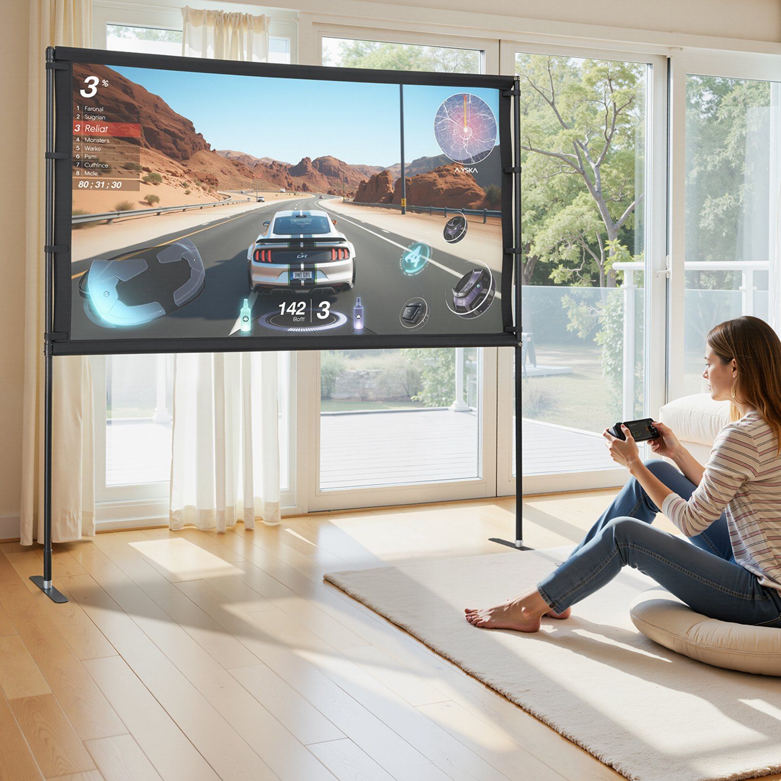 Projector Screen with Stand, 80 Inch 160° Wide Angle Indoor Outdoor Projection Screen, 16:9 4K HD Wrinkleless Portable Dual-Stand Screens with Carry Bag, for Movie Home Theater Presentation - Image 8