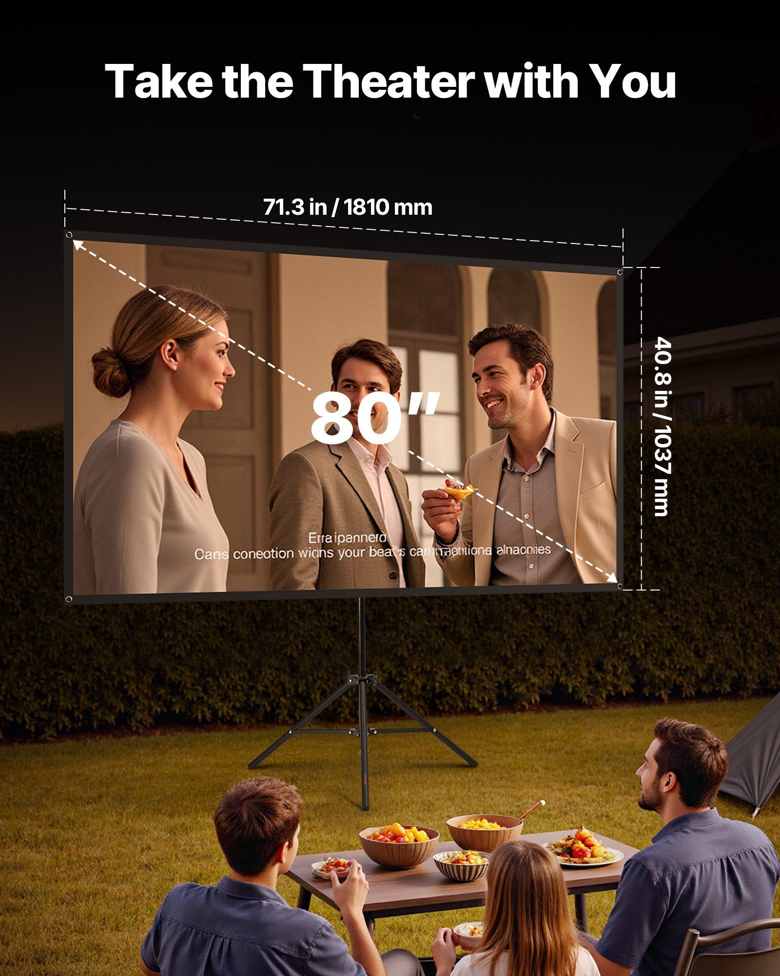 Projector Screen with Stand, 80 Inch 160° Wide Angle Indoor Outdoor Projection Screen, 16:9 4K HD Wrinkleless Portable Tripod Screens with Carry Bag, for Movie Home Theater Office Presentation - Image 2