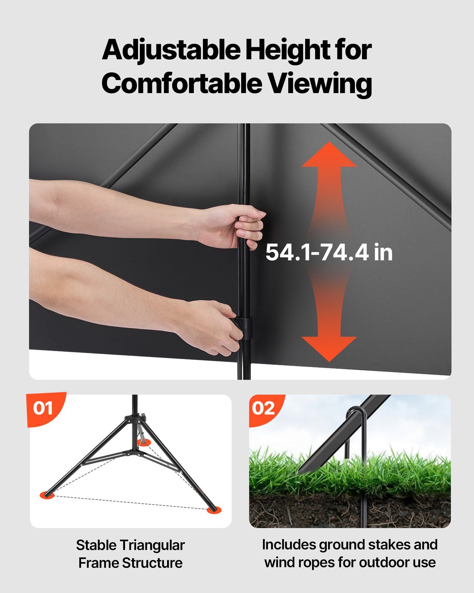 Projector Screen with Stand, 80 Inch 160° Wide Angle Indoor Outdoor Projection Screen, 16:9 4K HD Wrinkleless Portable Tripod Screens with Carry Bag, for Movie Home Theater Office Presentation - Image 3