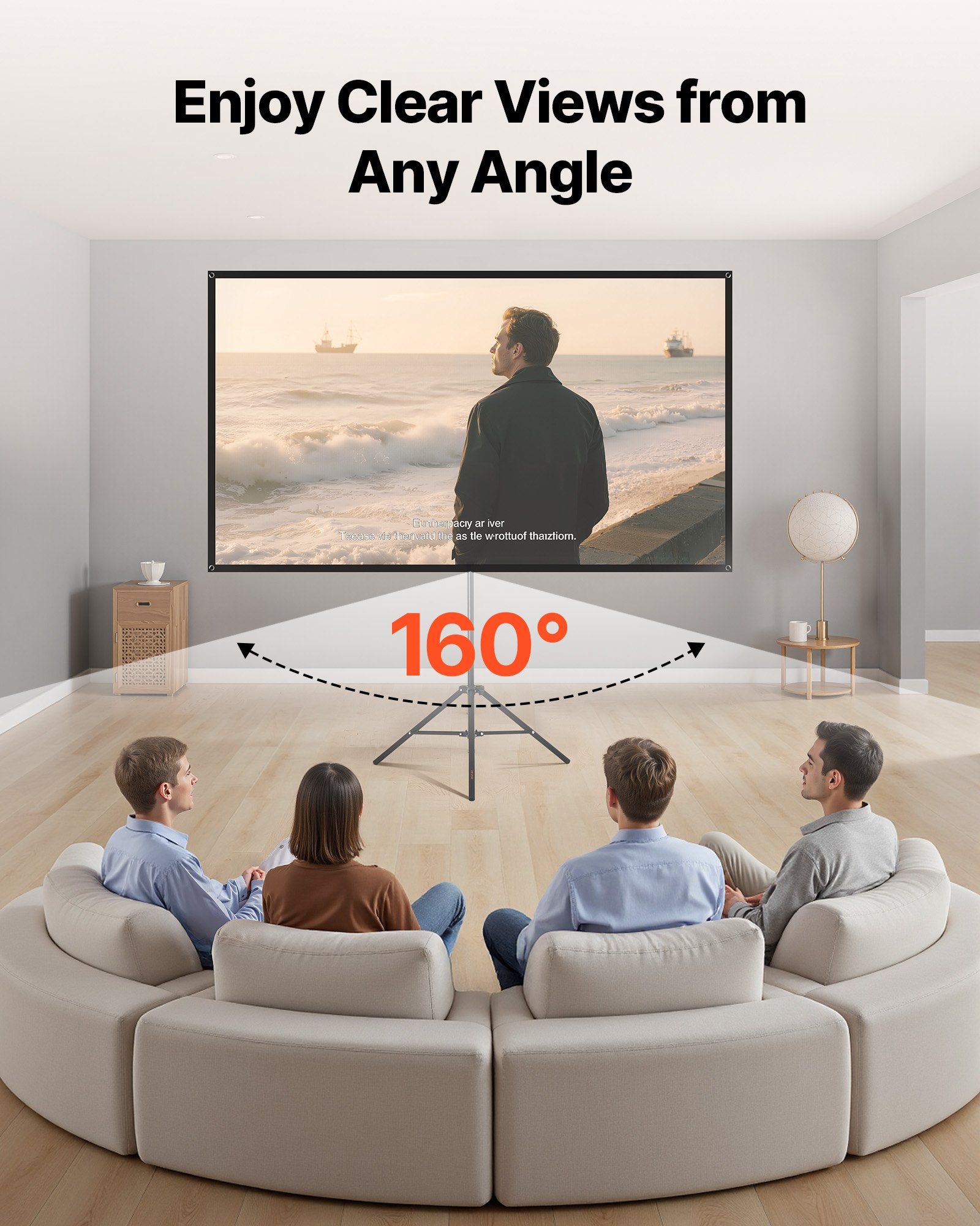 Projector Screen with Stand, 80 Inch 160° Wide Angle Indoor Outdoor Projection Screen, 16:9 4K HD Wrinkleless Portable Tripod Screens with Carry Bag, for Movie Home Theater Office Presentation - Image 7