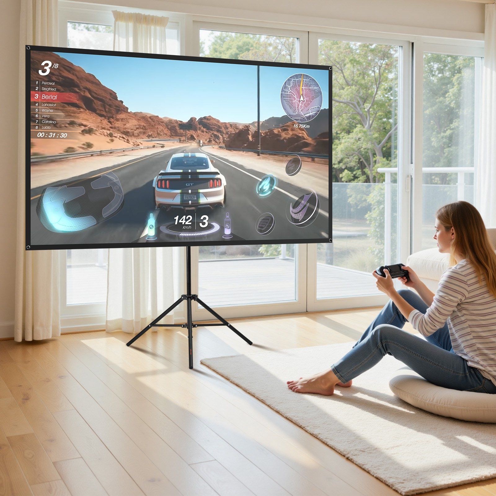 Projector Screen with Stand, 80 Inch 160° Wide Angle Indoor Outdoor Projection Screen, 16:9 4K HD Wrinkleless Portable Tripod Screens with Carry Bag, for Movie Home Theater Office Presentation - Image 8