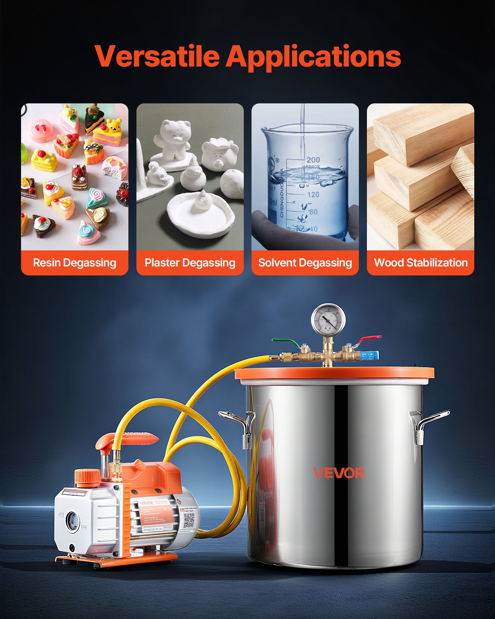 18.93 L Vacuum Chamber with Pump, 3.5 CFM 99 L/min, Single Stage Vacuum Pump, Stainless Steel Degassing Chamber Kit, Tempered Glass Lid, 1.5 m Hose, for Stabilizing Wood Degassing Silicone Resin - Image 6