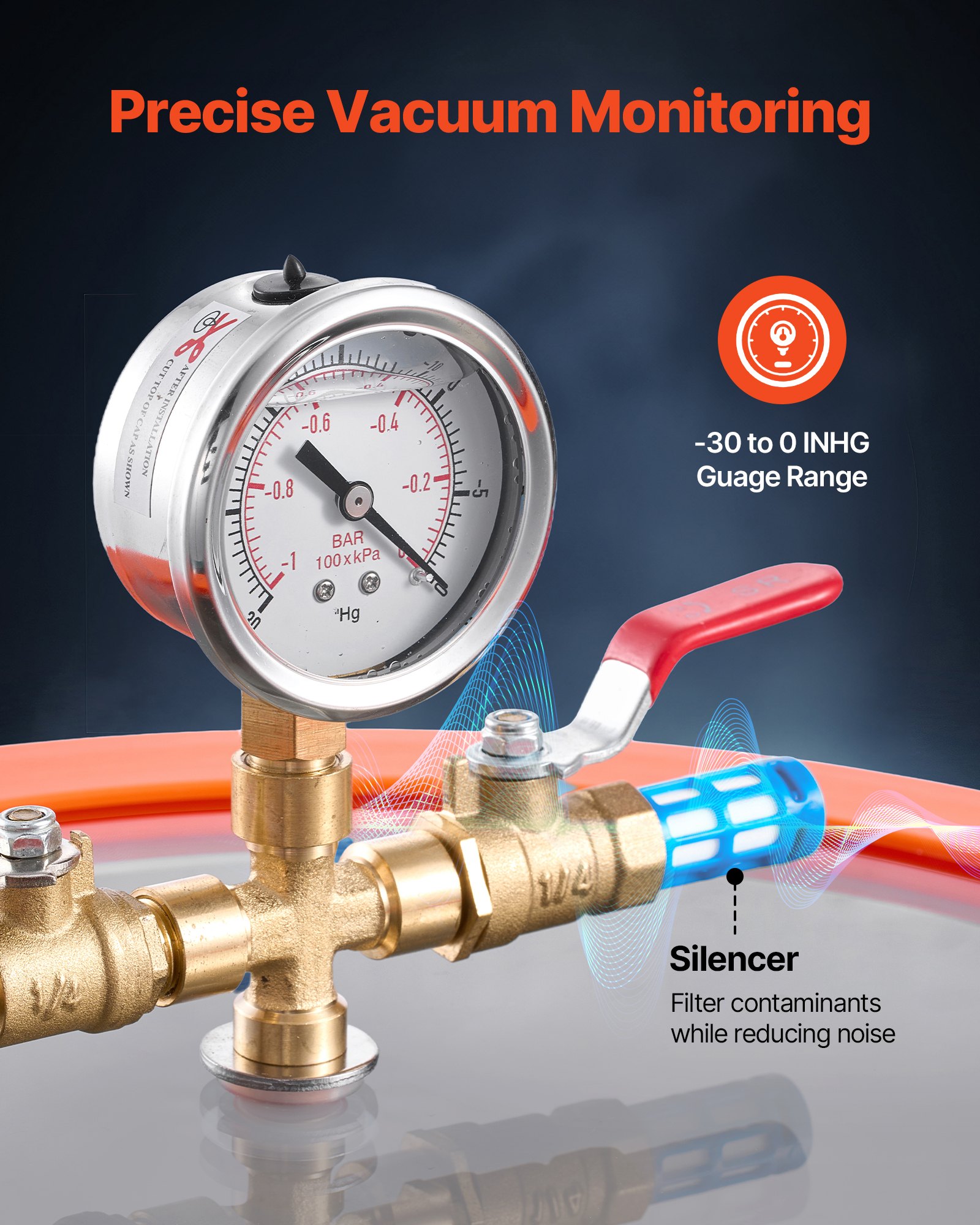 11.36 L Vacuum Chamber with Pump, 3.5 CFM 99 L/min, Single Stage Vacuum Pump, Stainless Steel Degassing Chamber Kit, Tempered Glass Lid, 1.5 m Hose, for Stabilizing Wood Degassing Silicone Resin - Image 5