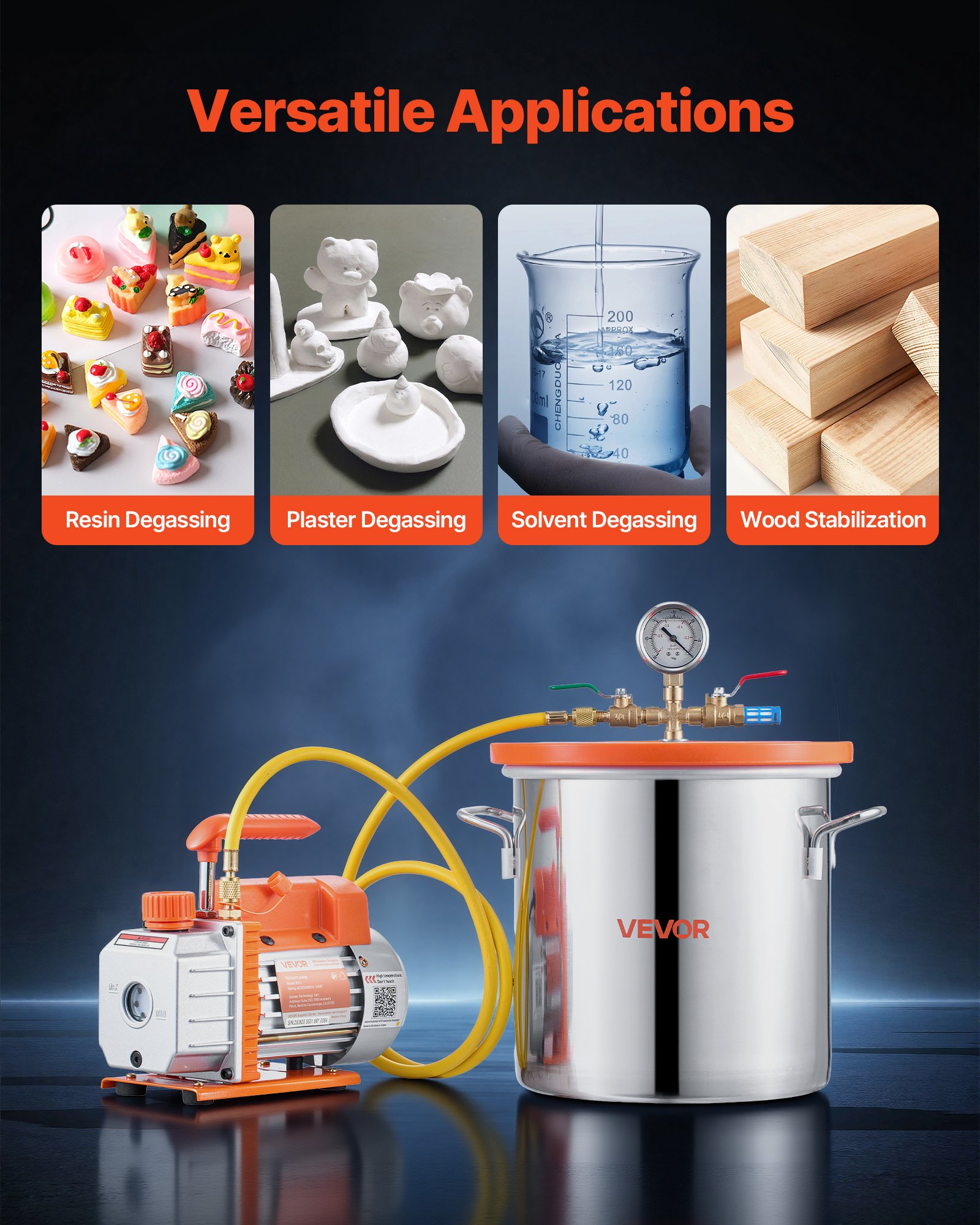 11.36 L Vacuum Chamber with Pump, 3.5 CFM 99 L/min, Single Stage Vacuum Pump, Stainless Steel Degassing Chamber Kit, Tempered Glass Lid, 1.5 m Hose, for Stabilizing Wood Degassing Silicone Resin - Image 6