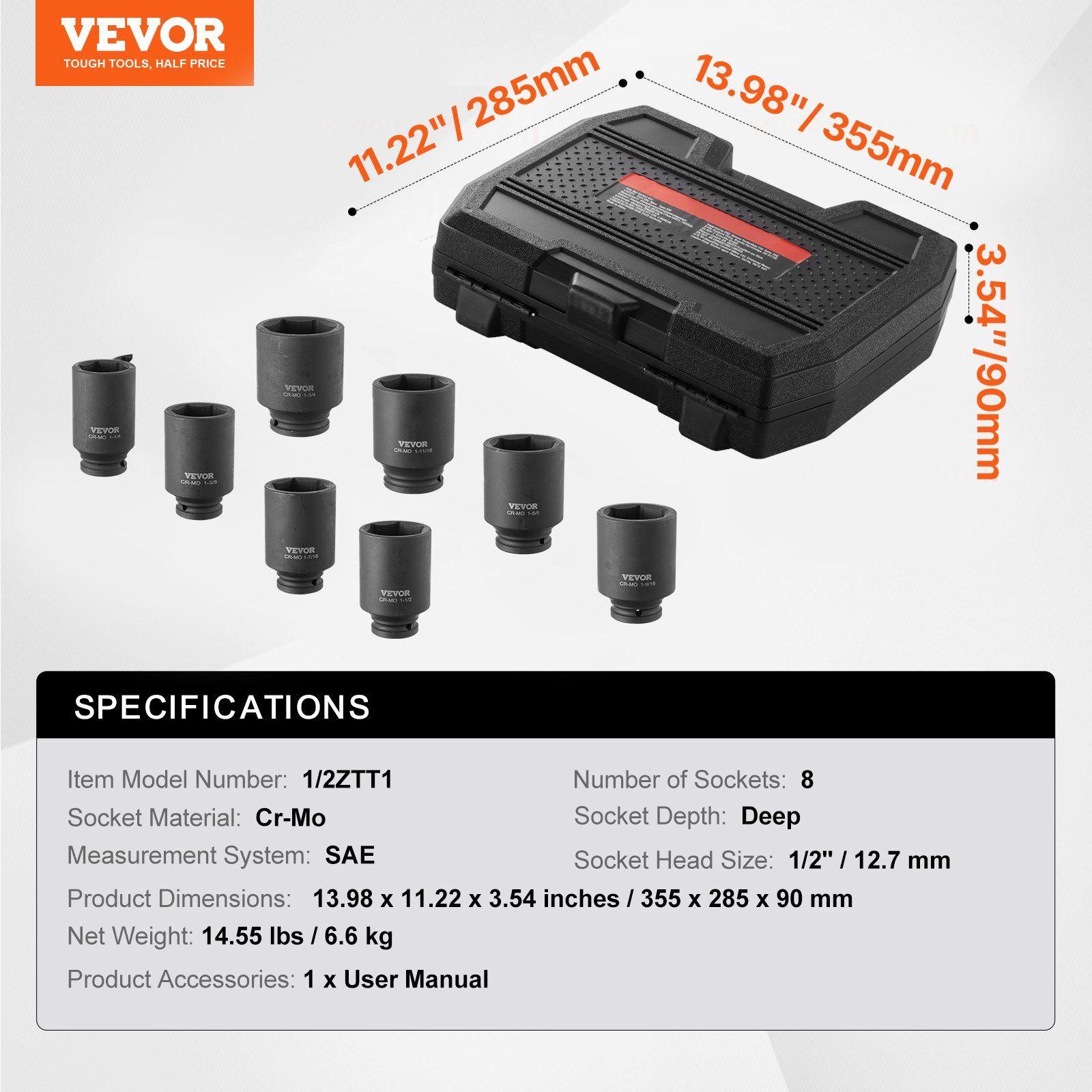 Axle Nut Impact Socket Set, 1/2