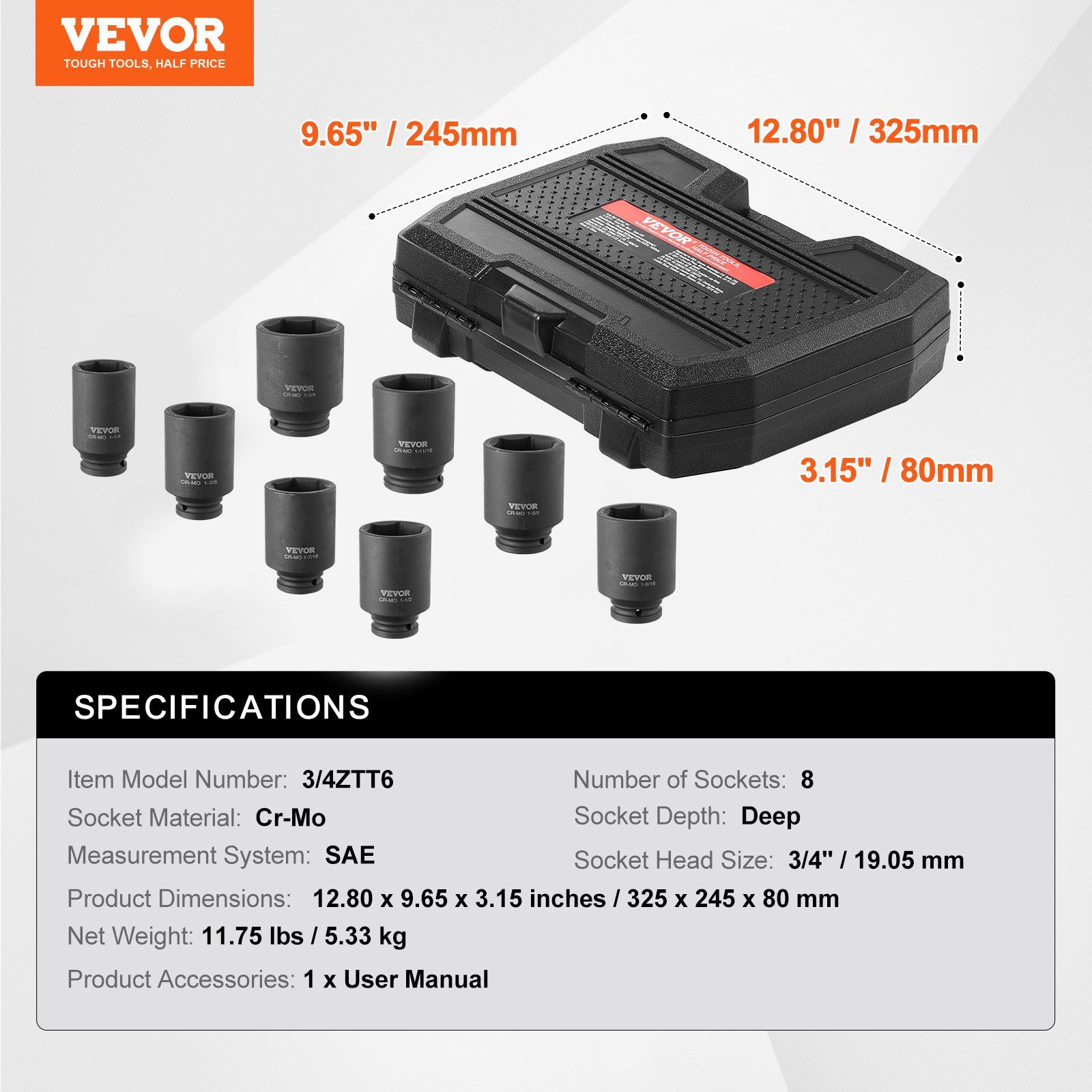 Axle Nut Impact Socket Set, 3/4