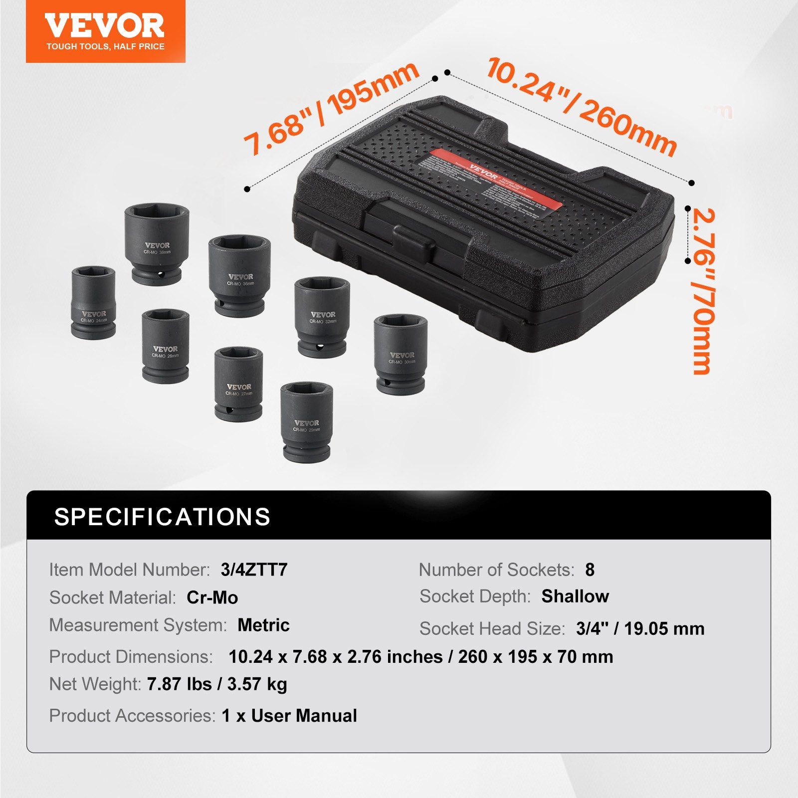Axle Nut Impact Socket Set, 3/4