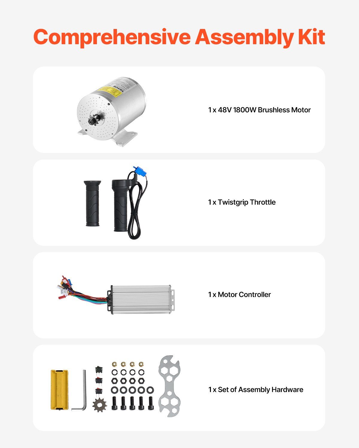 1800W Electric Brushless DC Motor Kit - 48V 4500rpm Motor with Upgraded Speed Controller and Throttle Grip Kit for Go Karts E-Bike Motorcycle Scooter DIY - Image 5